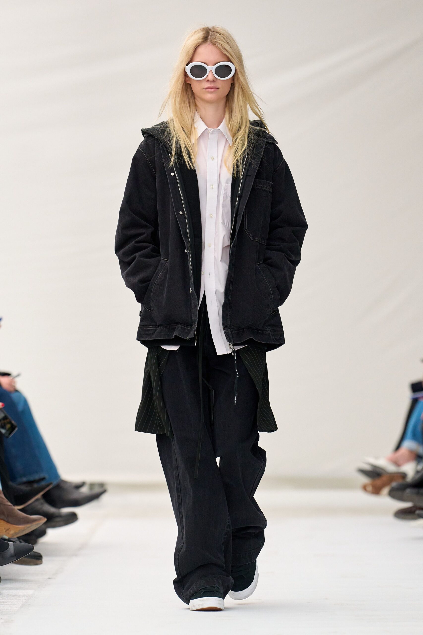 black denim jacket with white shirt