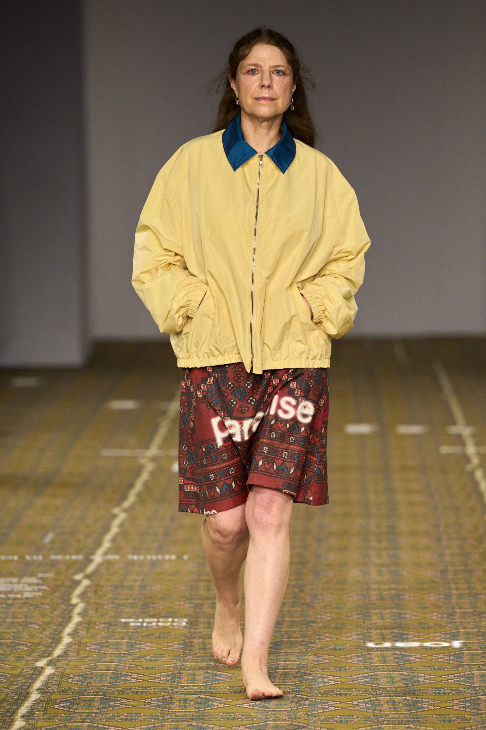 yellow cotton long-sleeve collared oversized zippered pockets jacket