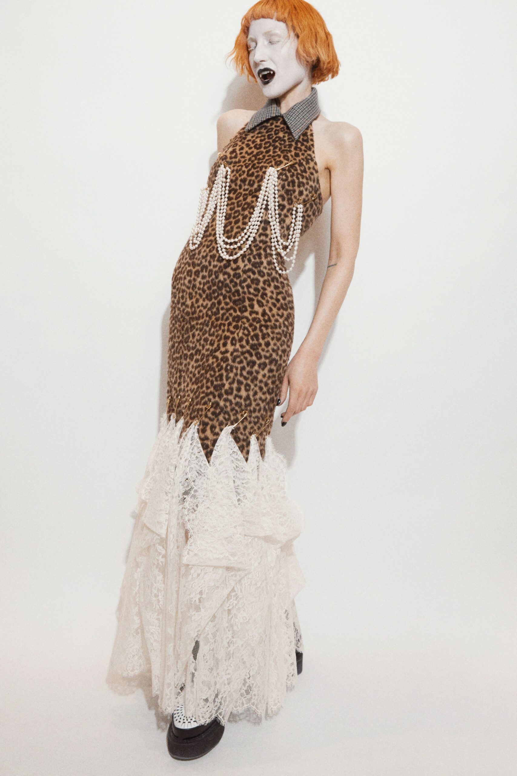 brown animal-print maxi gown