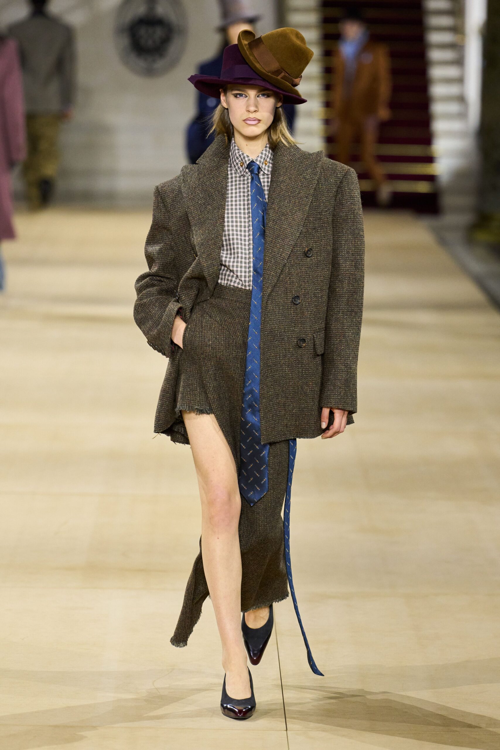 brown tweed blazer and skirt