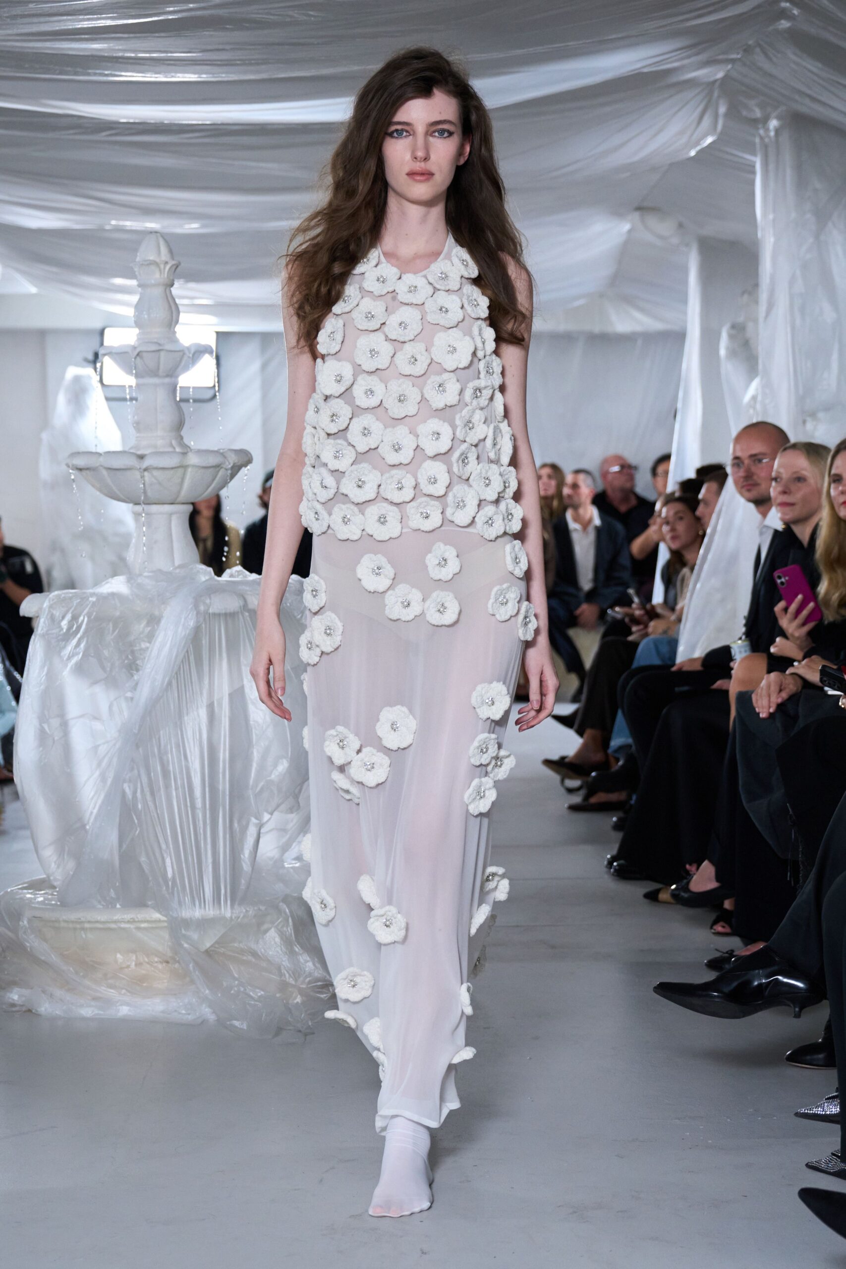 white floral sheer dress