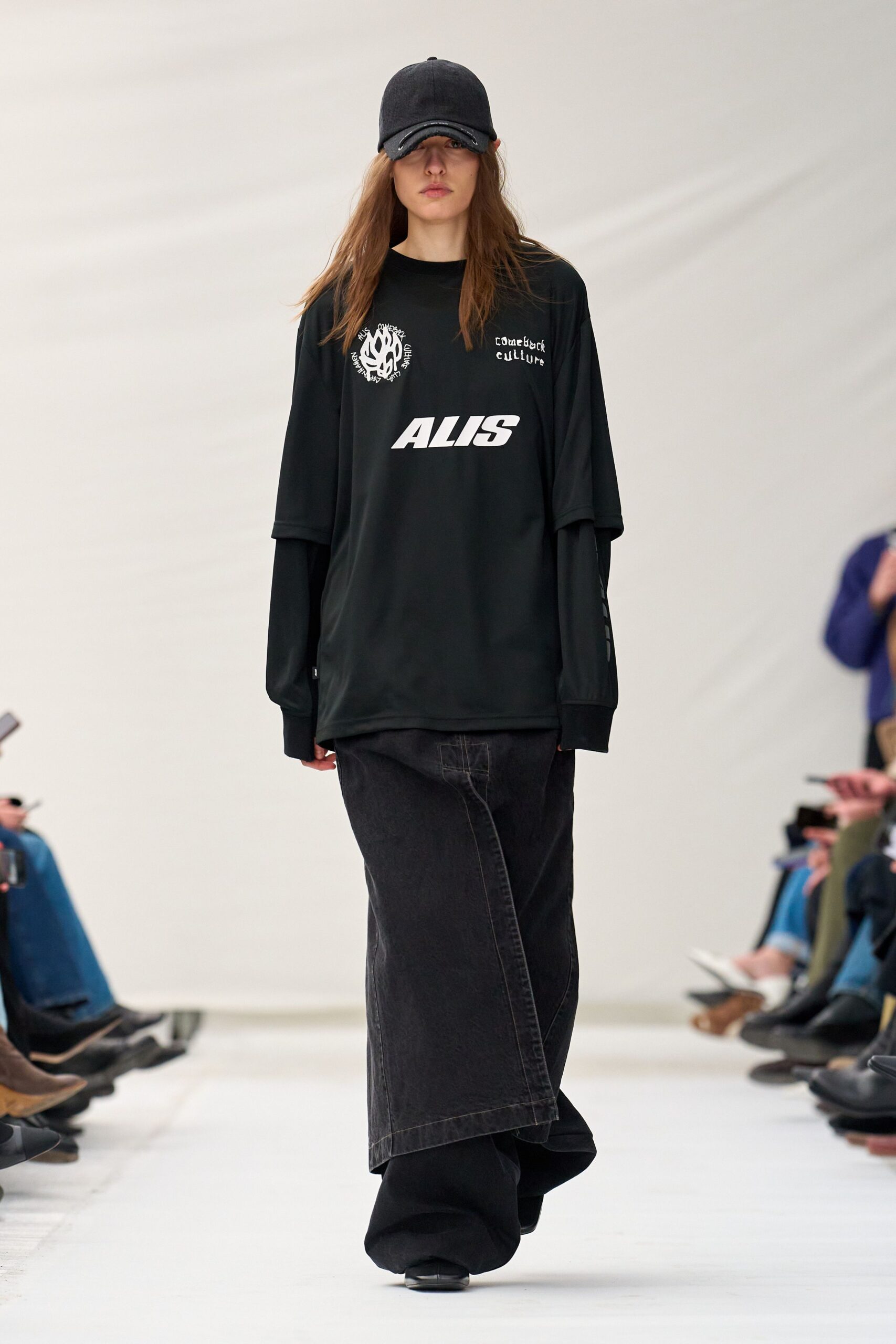 black oversized top with skirt
