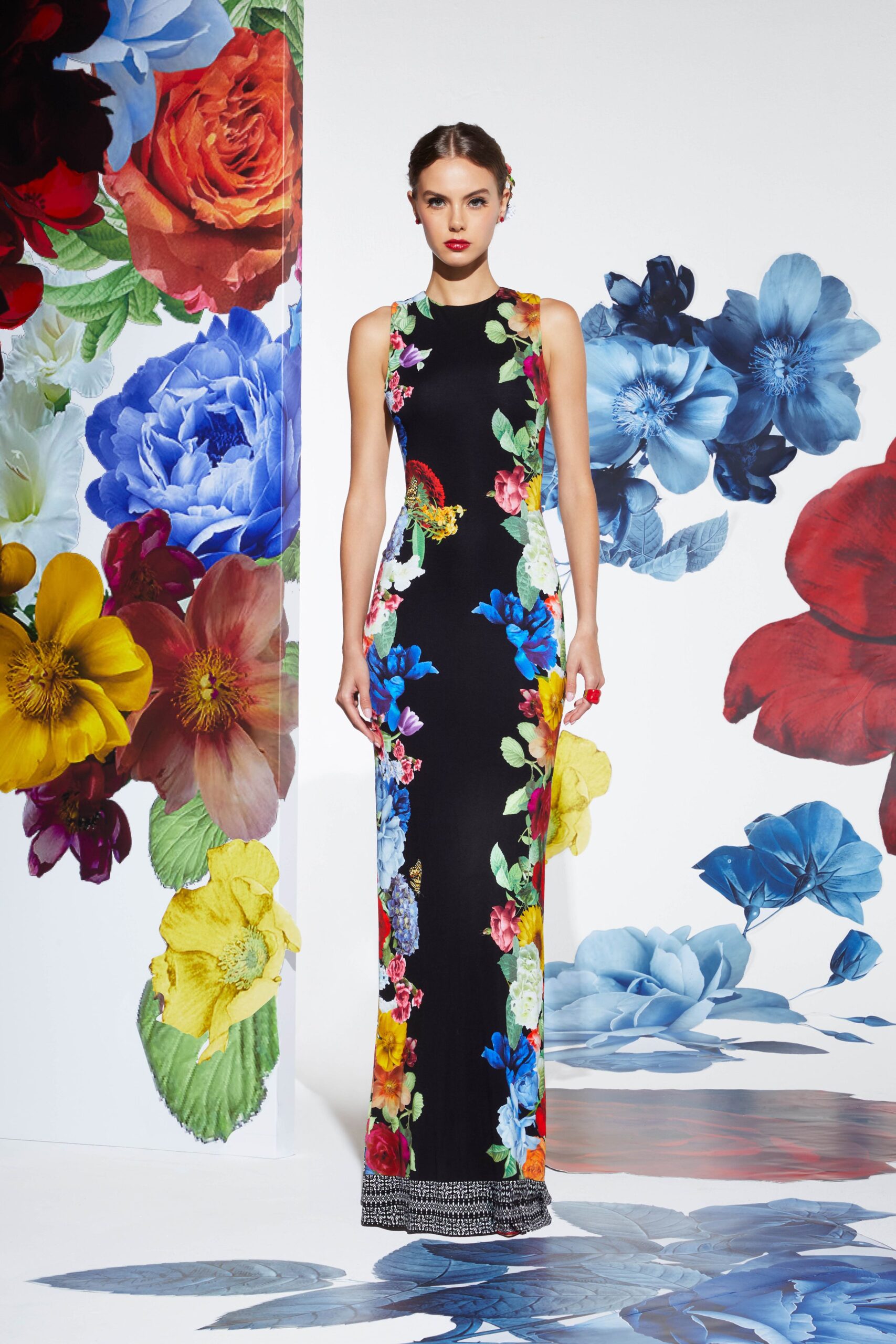 black floral embellished gown