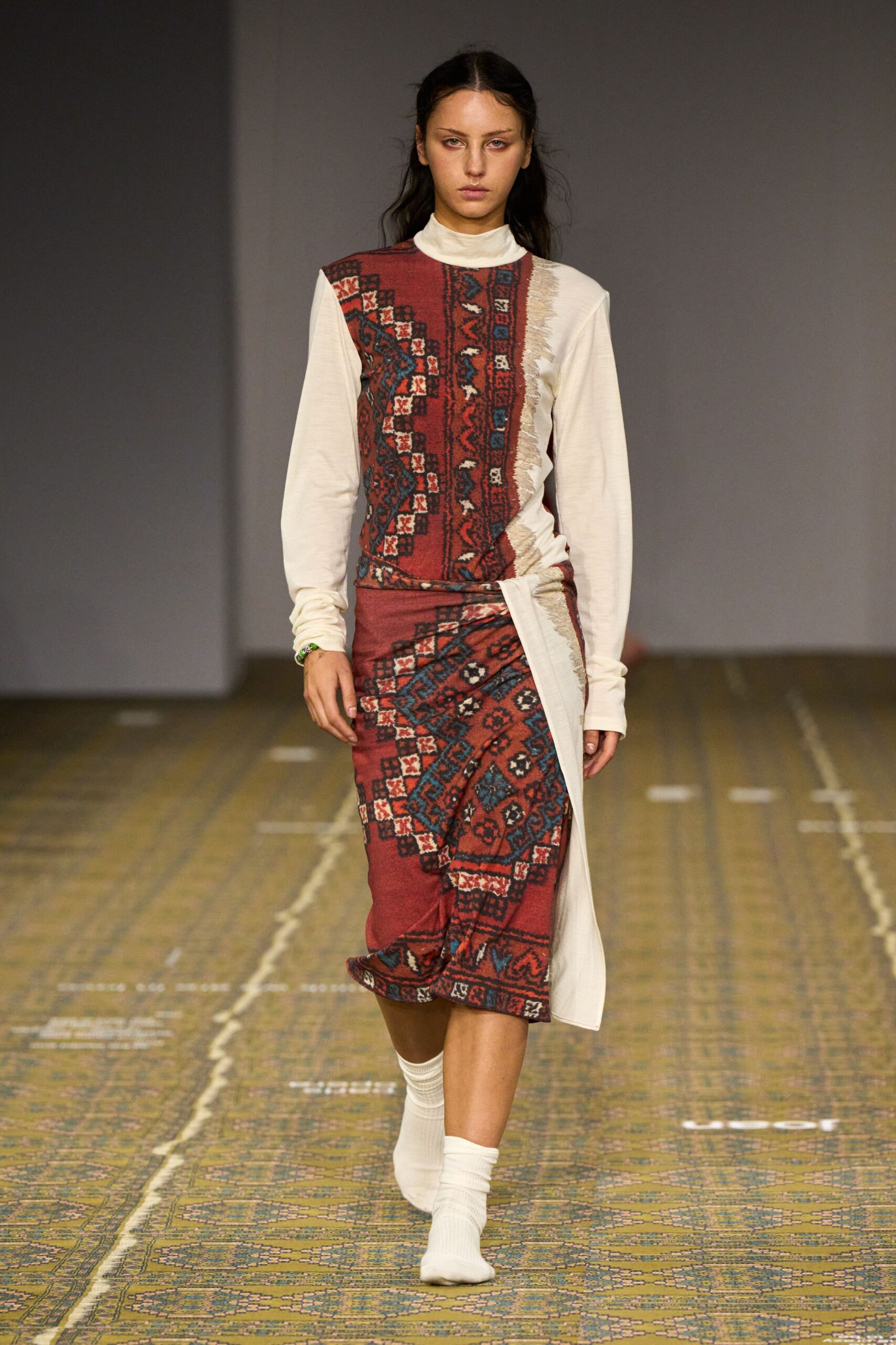 printed midi dress with socks