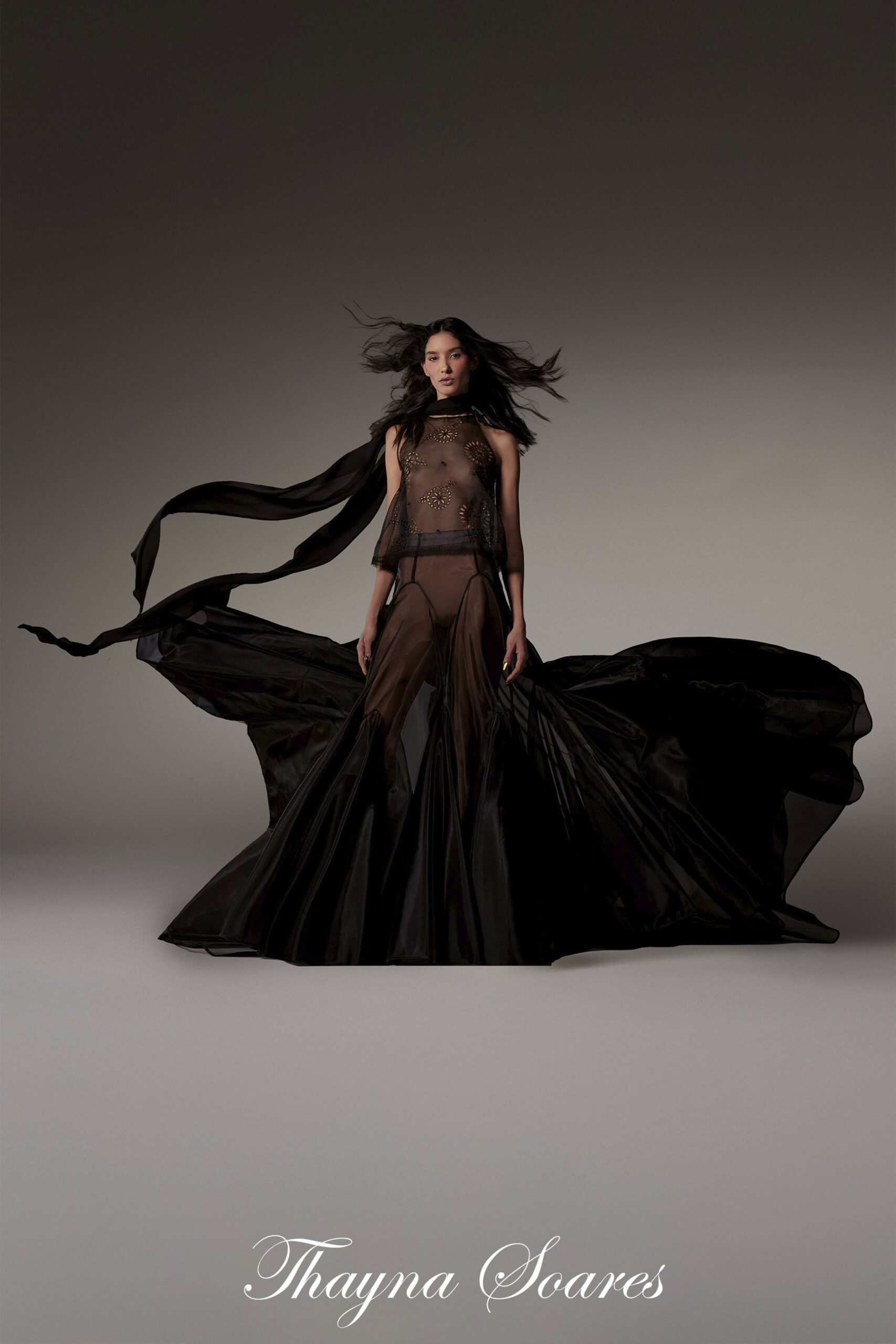 black silk sleeveless gown