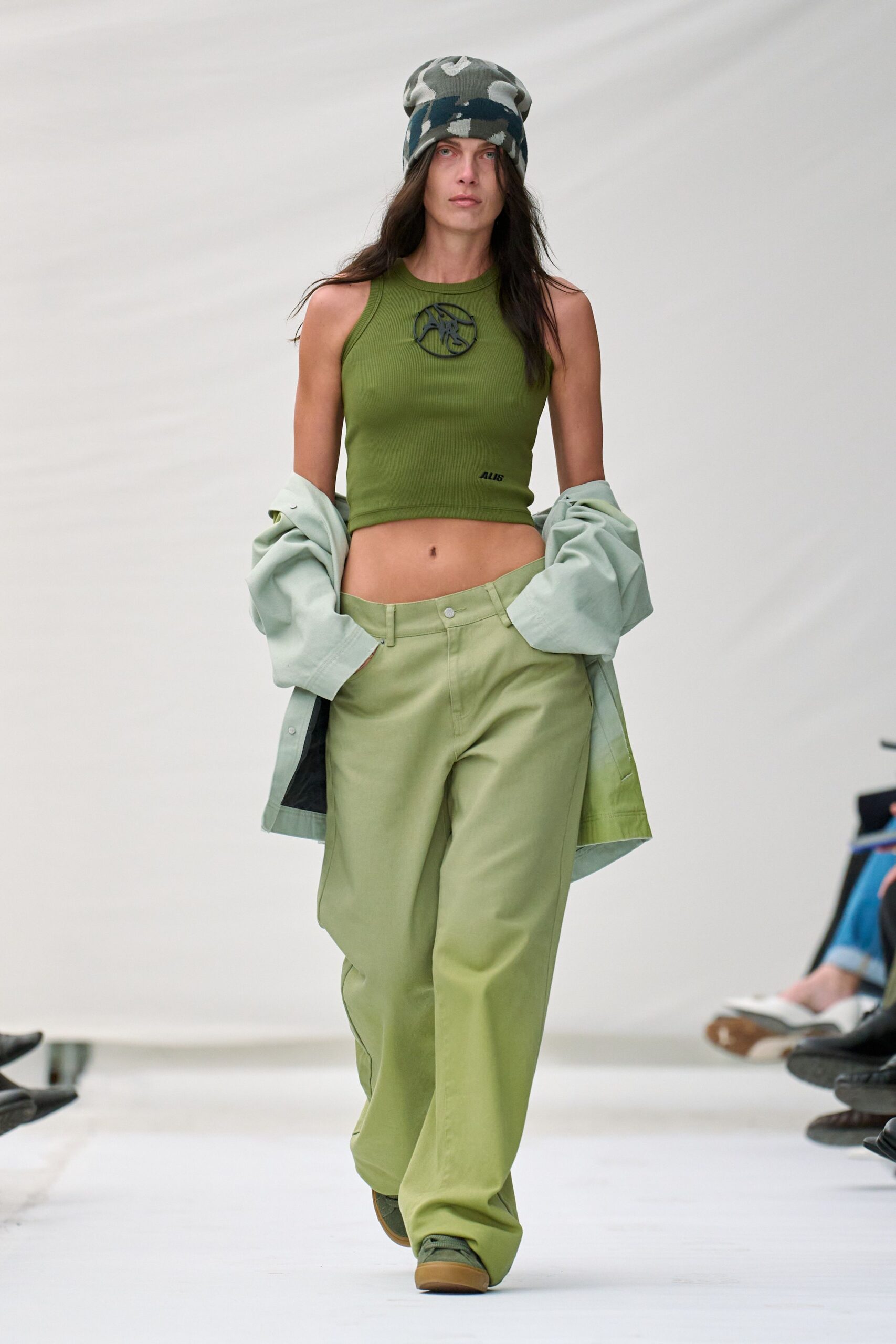 green tank-top with relaxed jacket