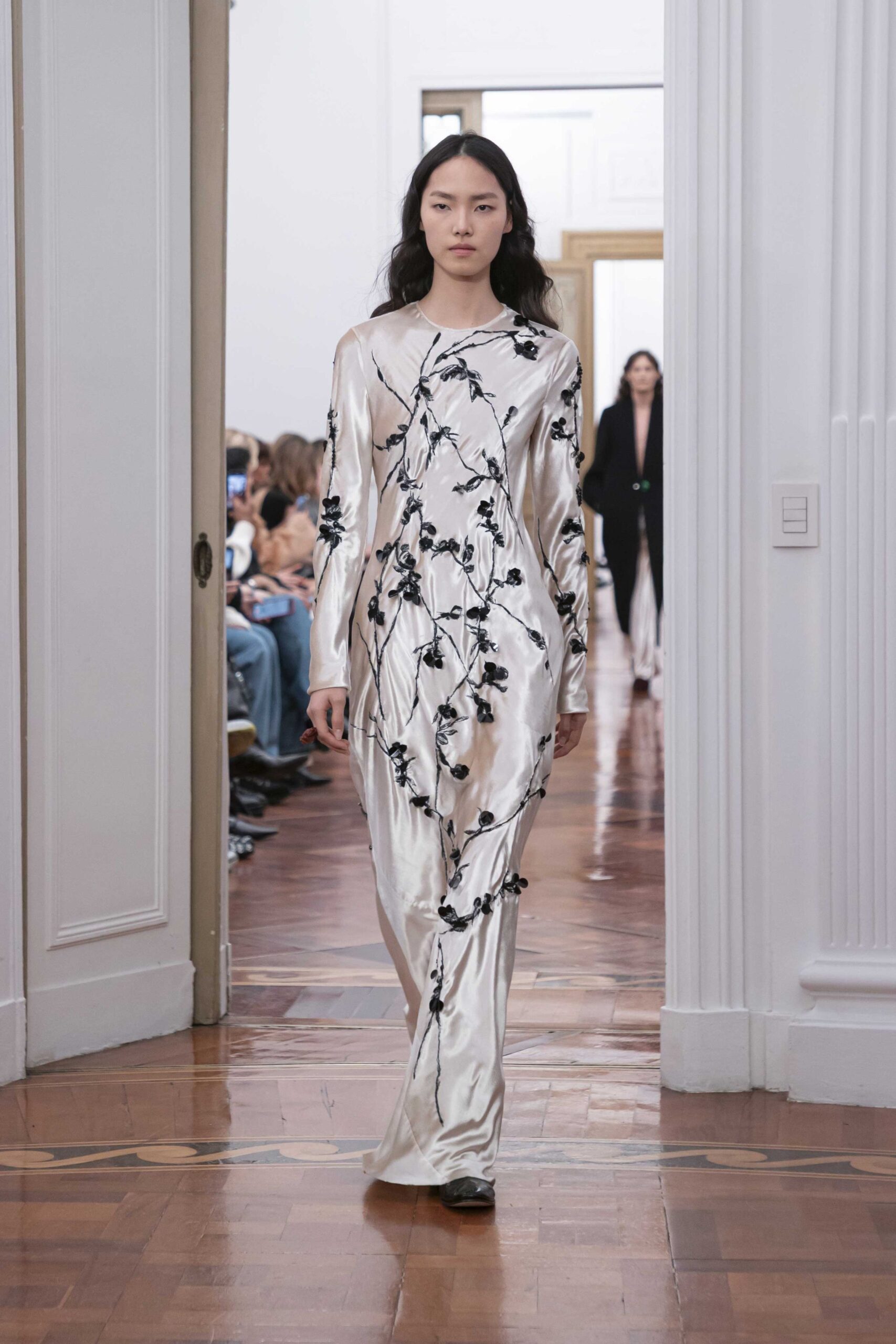 ivory silk embroidered gown