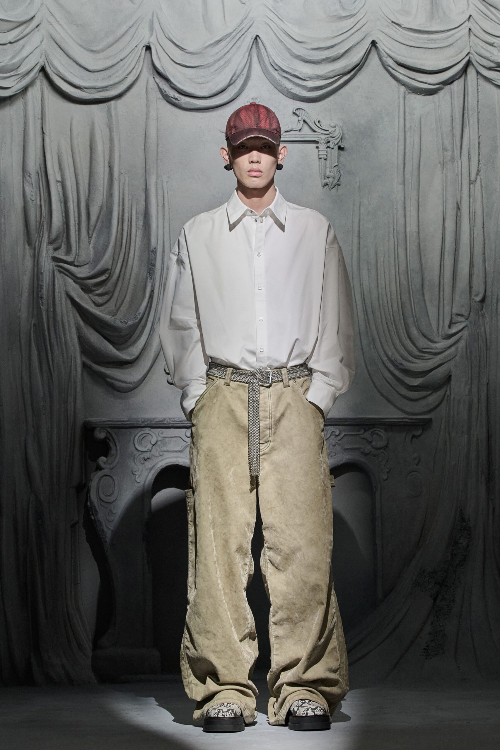 white relaxed shirt beige wide-leg pants