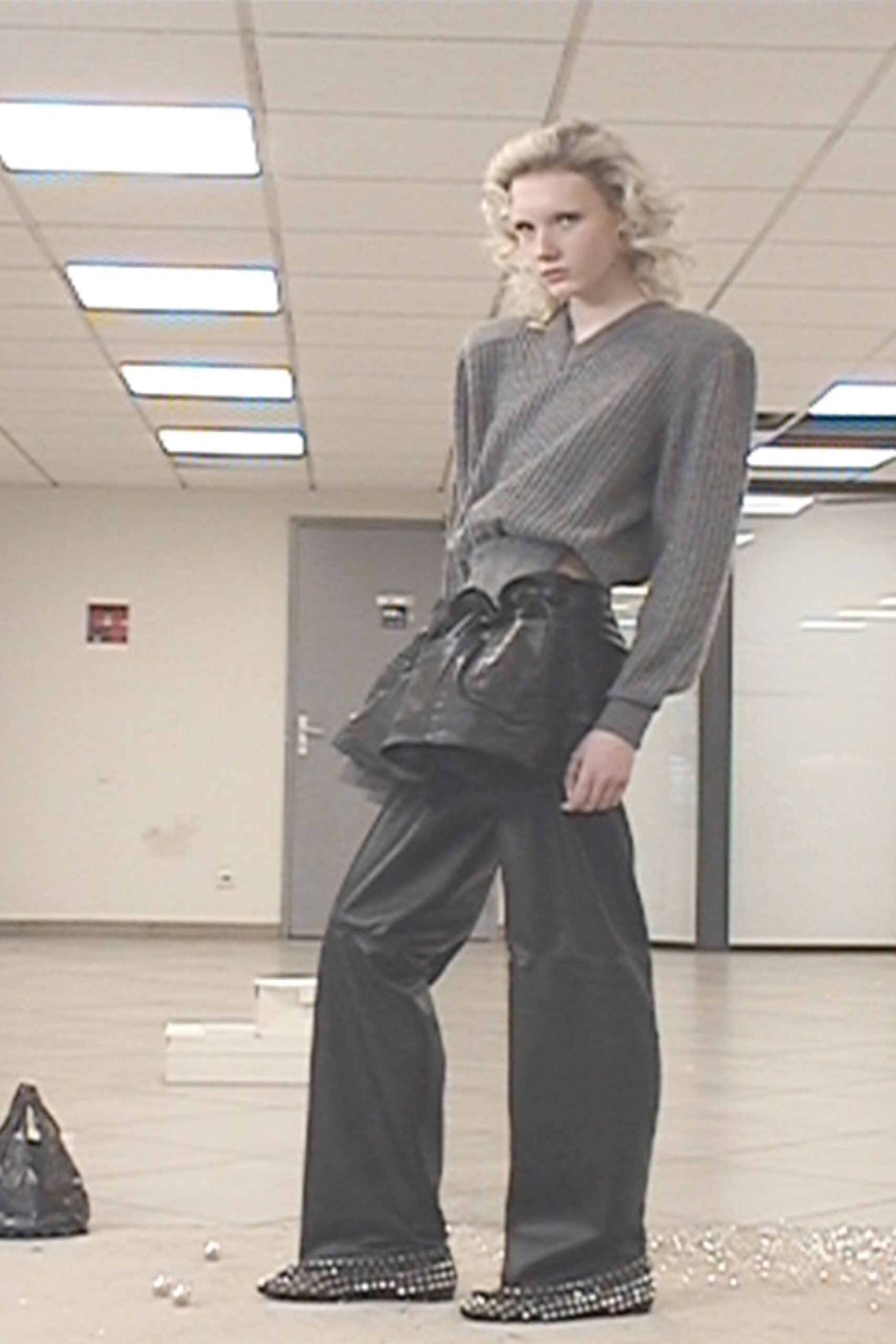 black leather spiked shoes