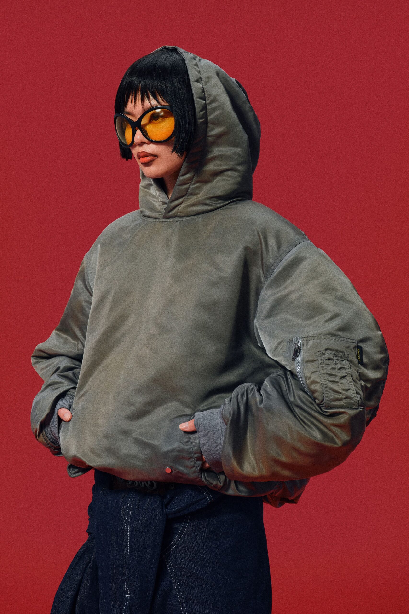 oversized green satin hoodie