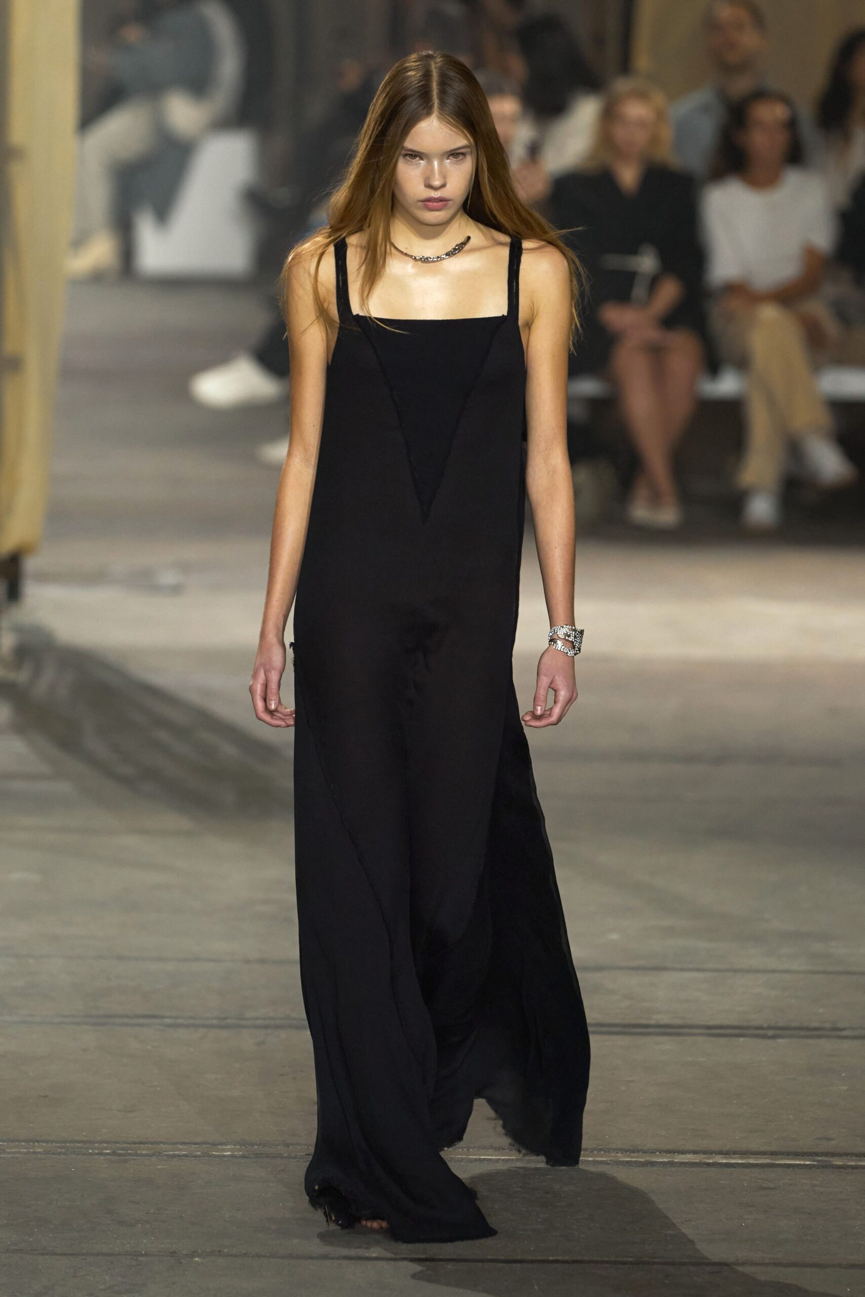 black silk sleeveless gown