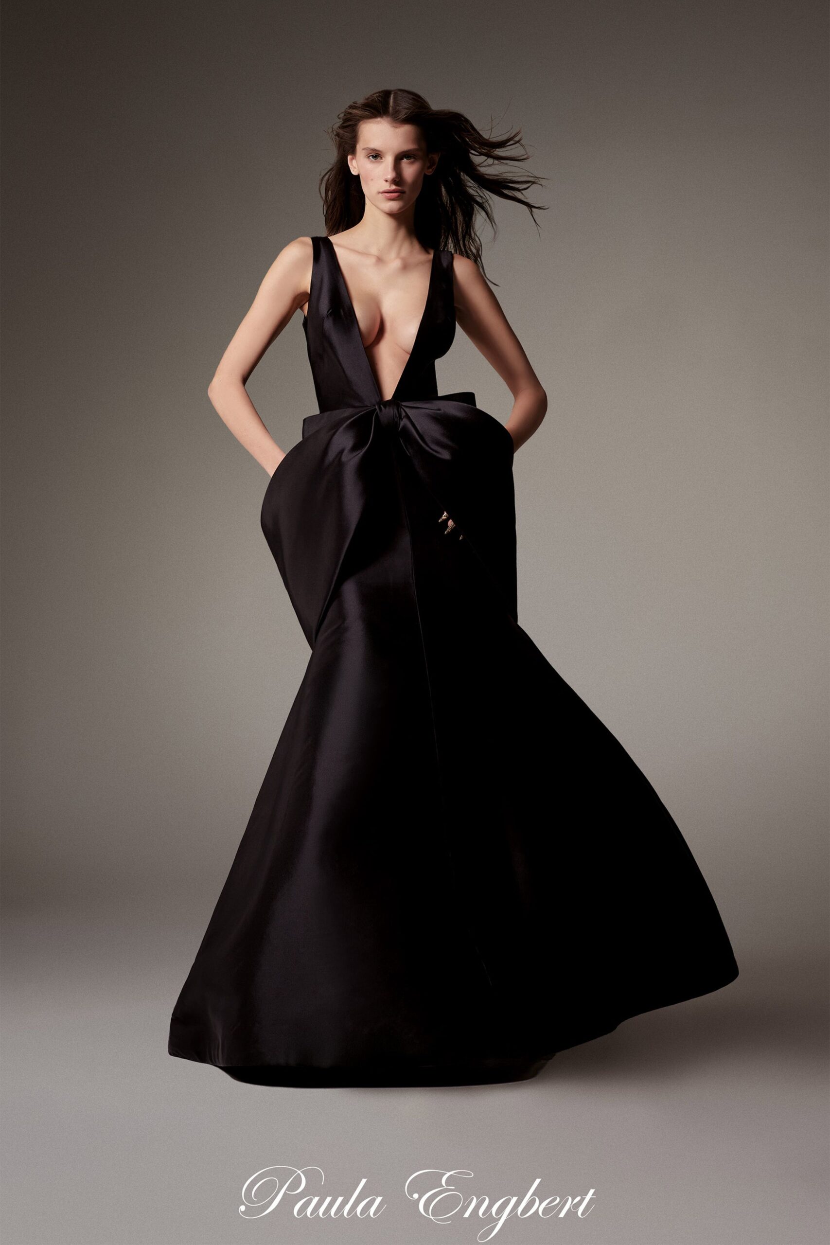 black silk sleeveless gown