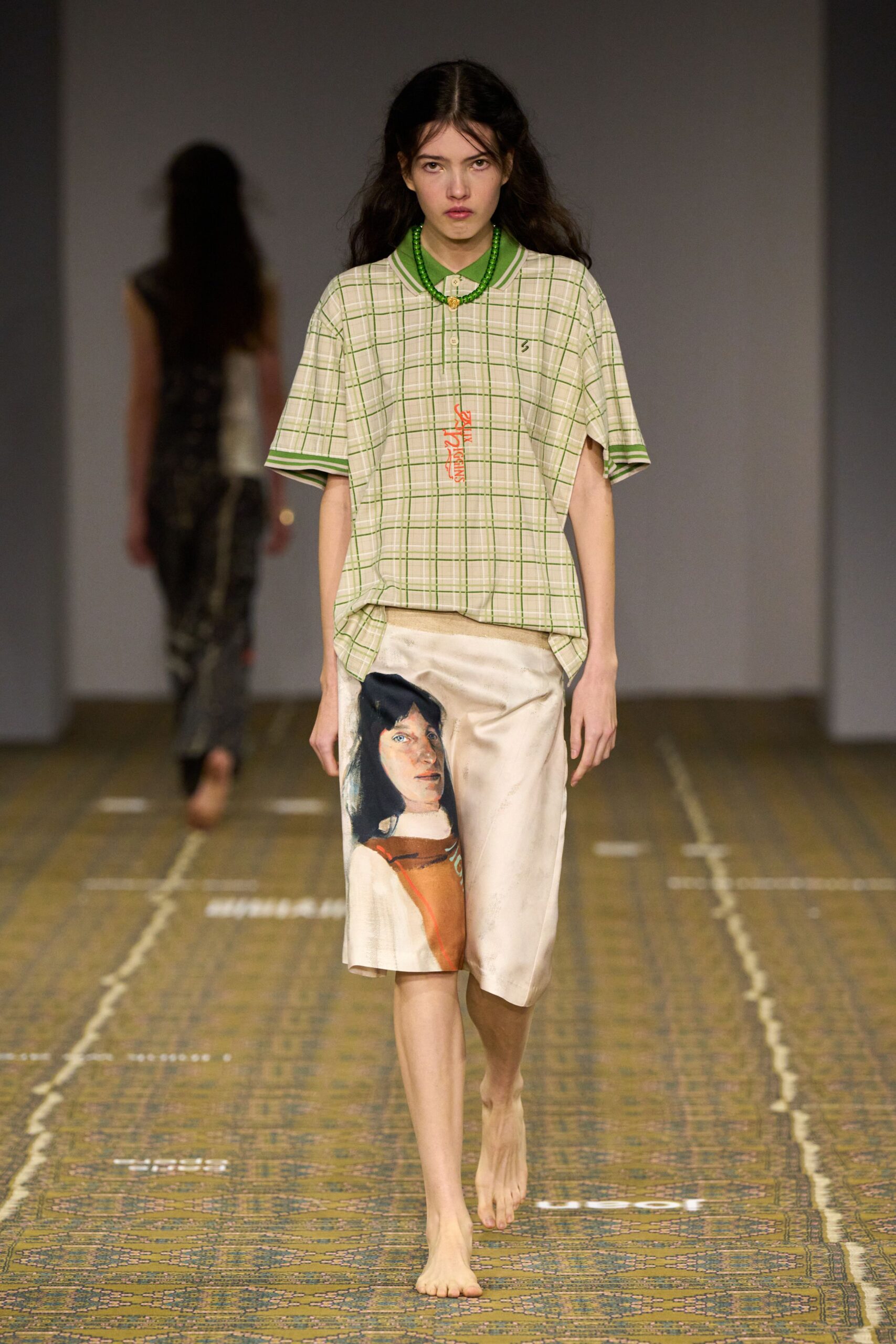 beige cotton short-sleeve collared oversized longline shirt