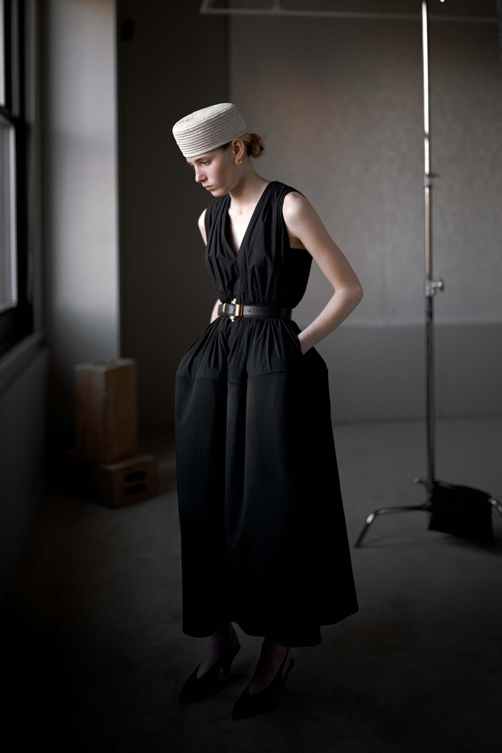 black maxi dress with hat