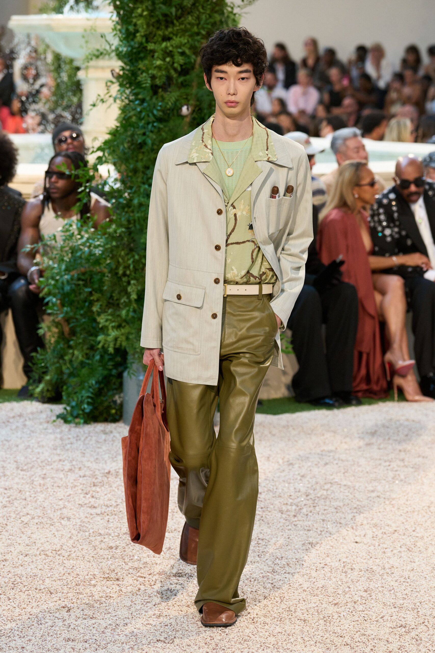 beige linen long-sleeve collared structured longline jacket