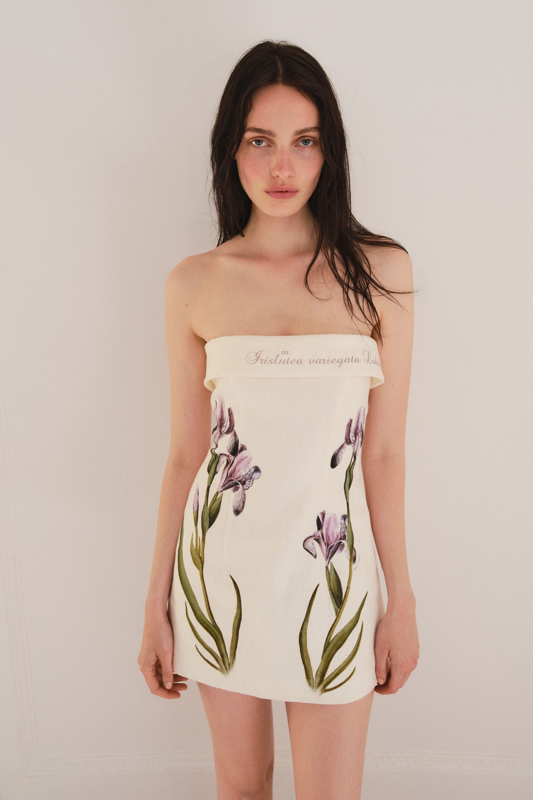 white floral strapless dress