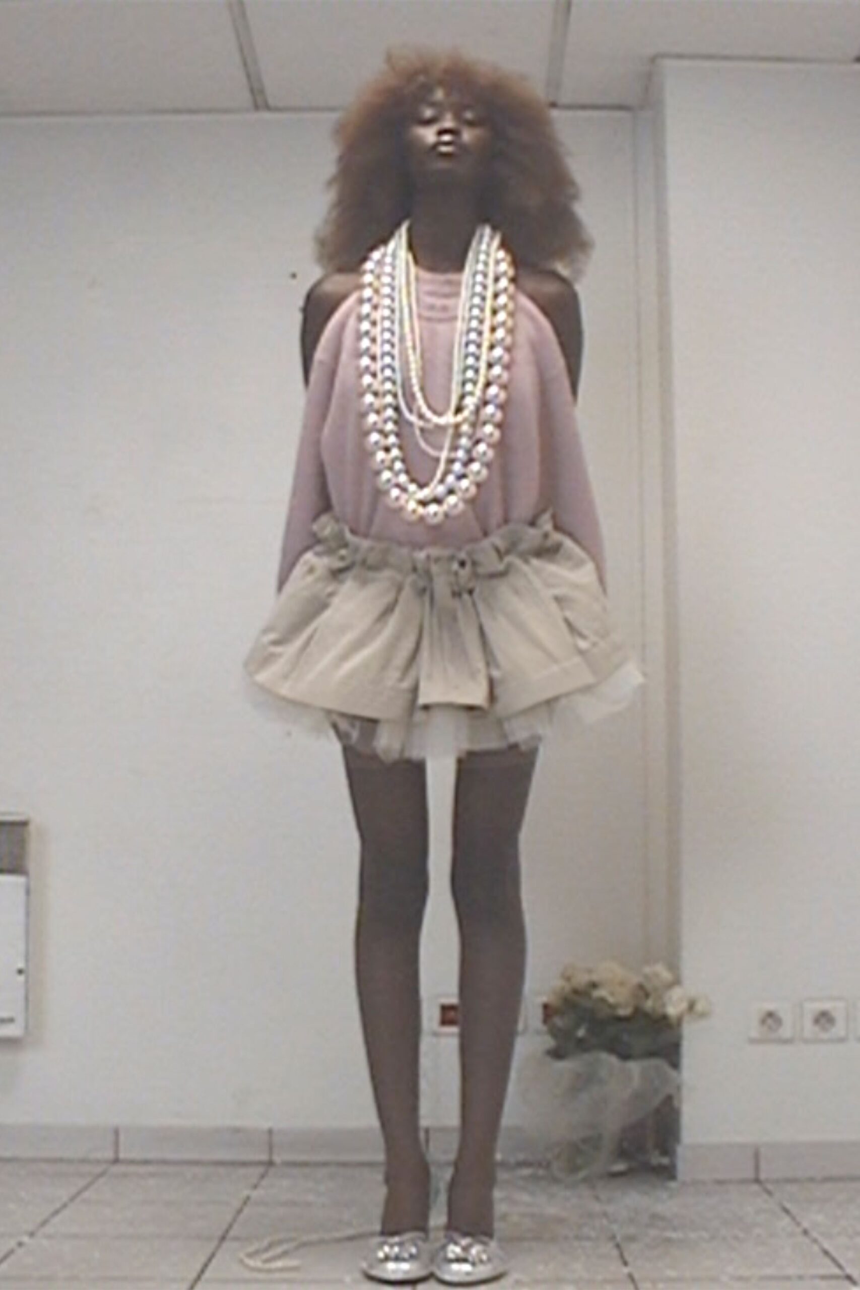 beige cotton fitted tiered mini skirt