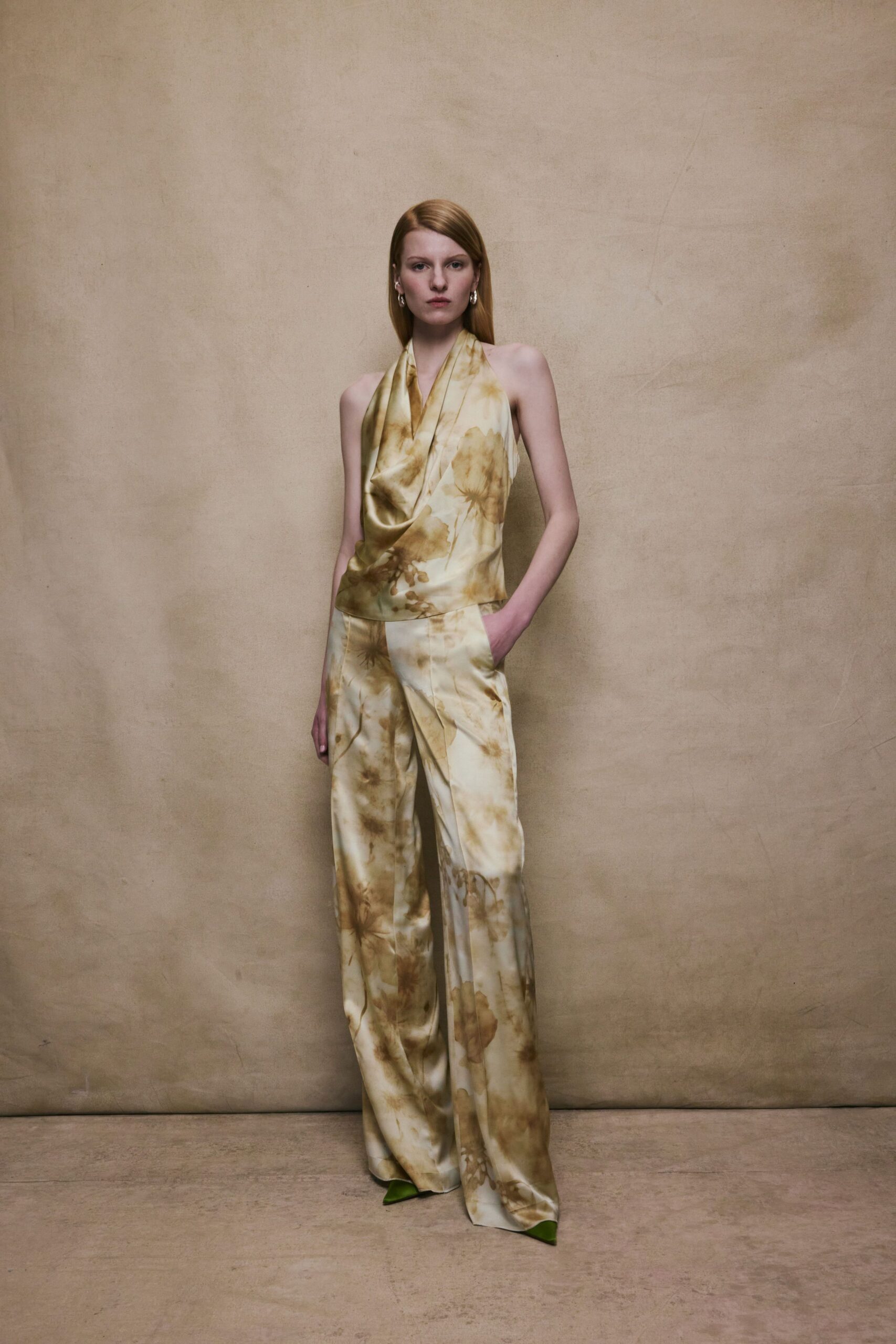 yellow brown silk jumpsuit