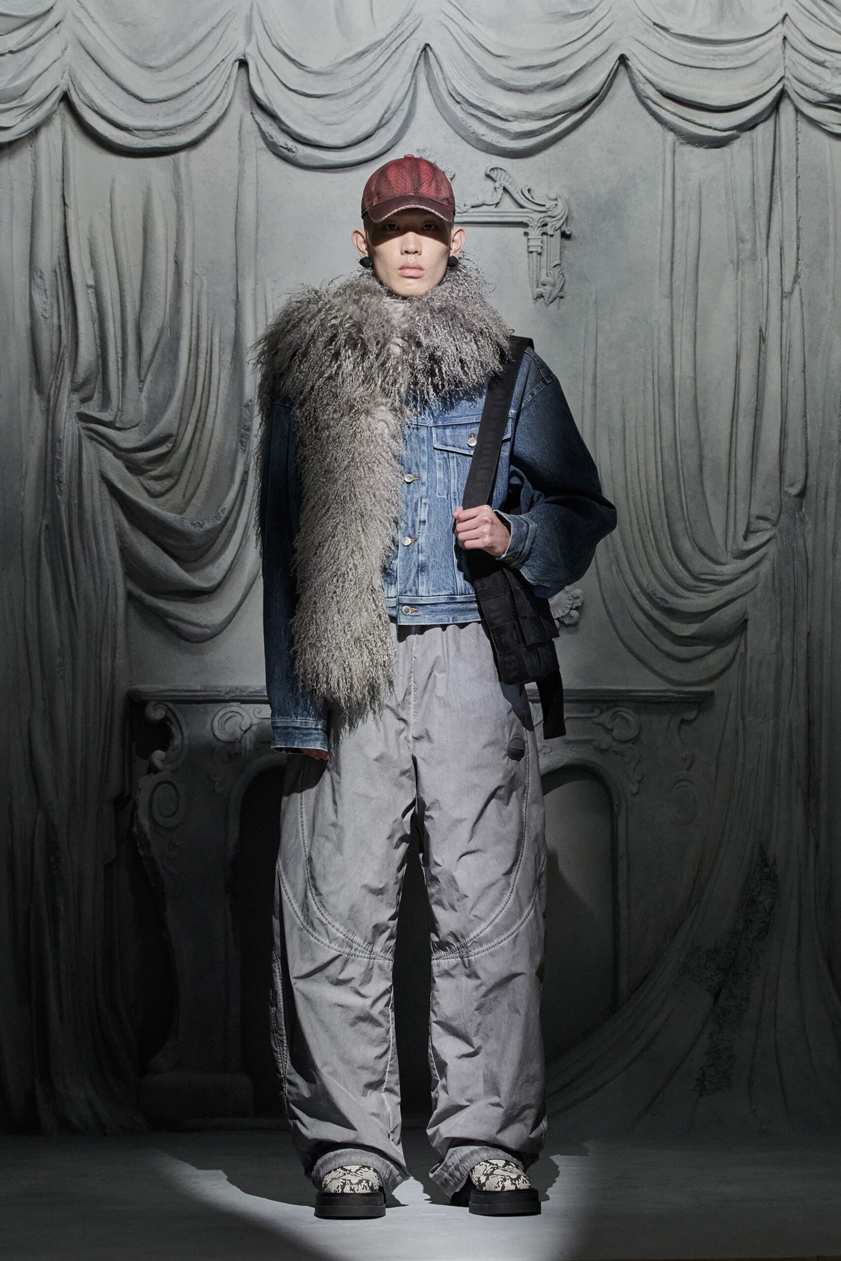 gray fur oversized layered coat