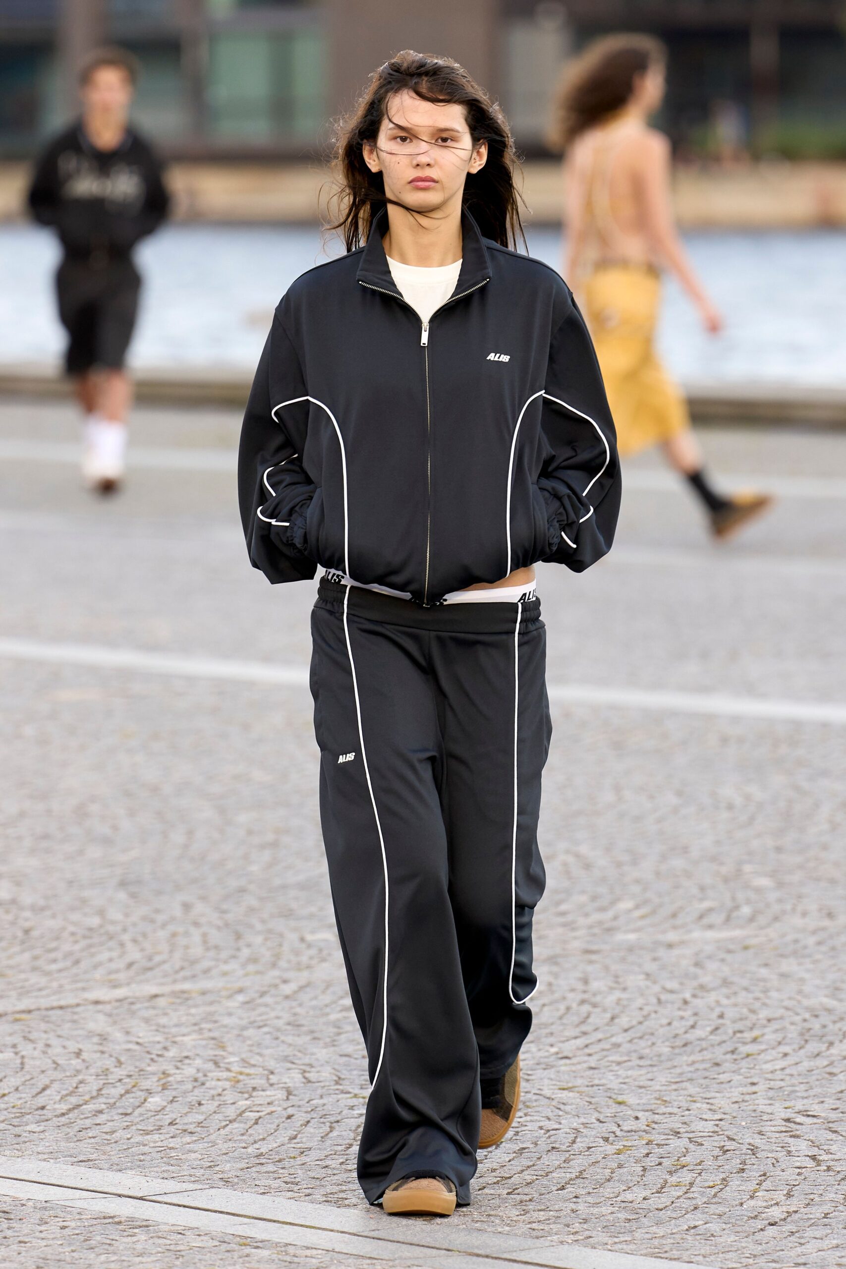 black sporty jacket and pants