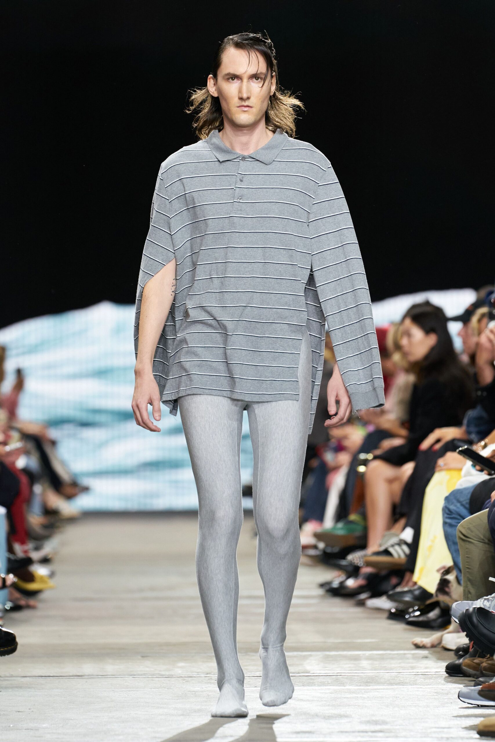 gray striped top with leggings
