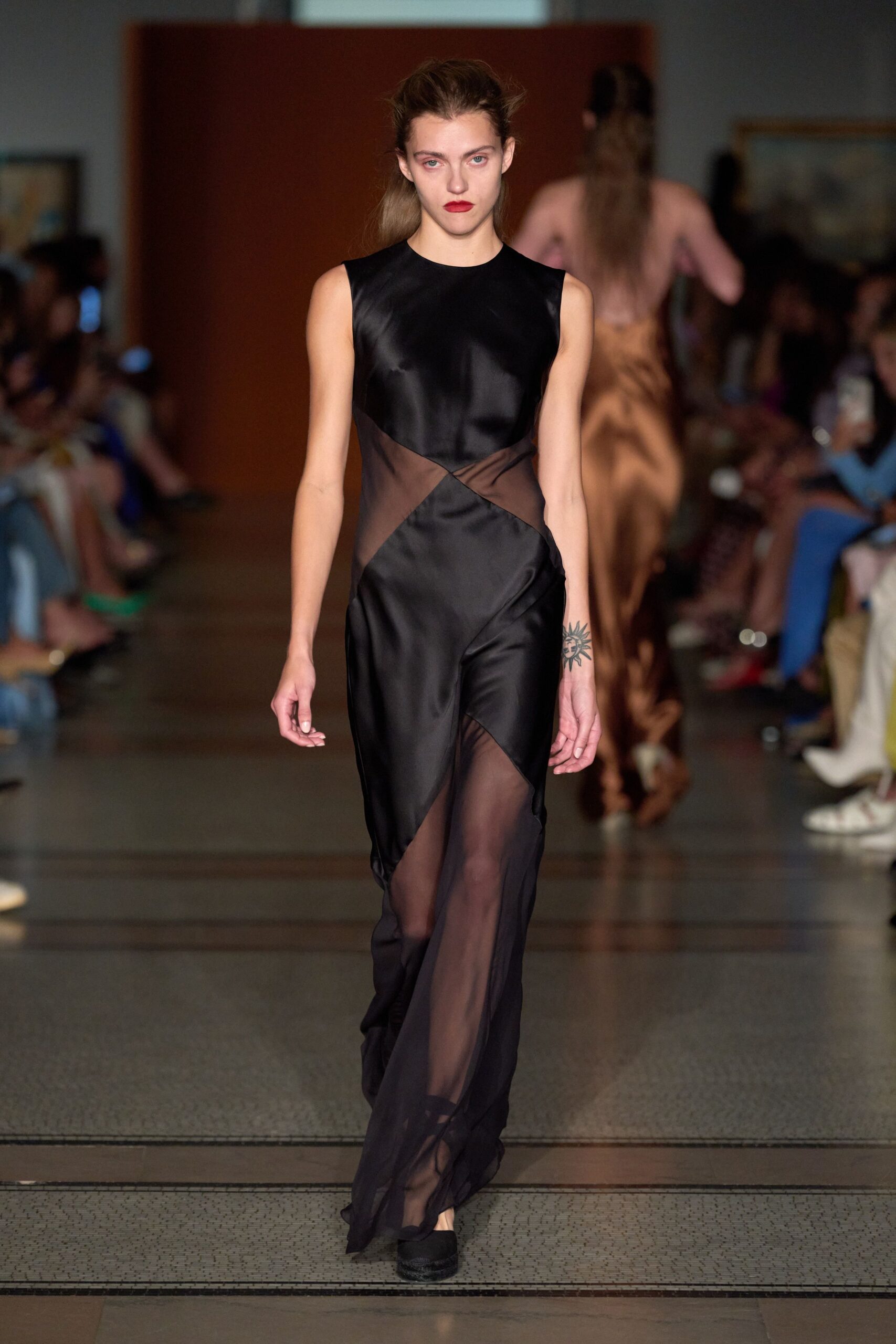 black silk sleeveless gown
