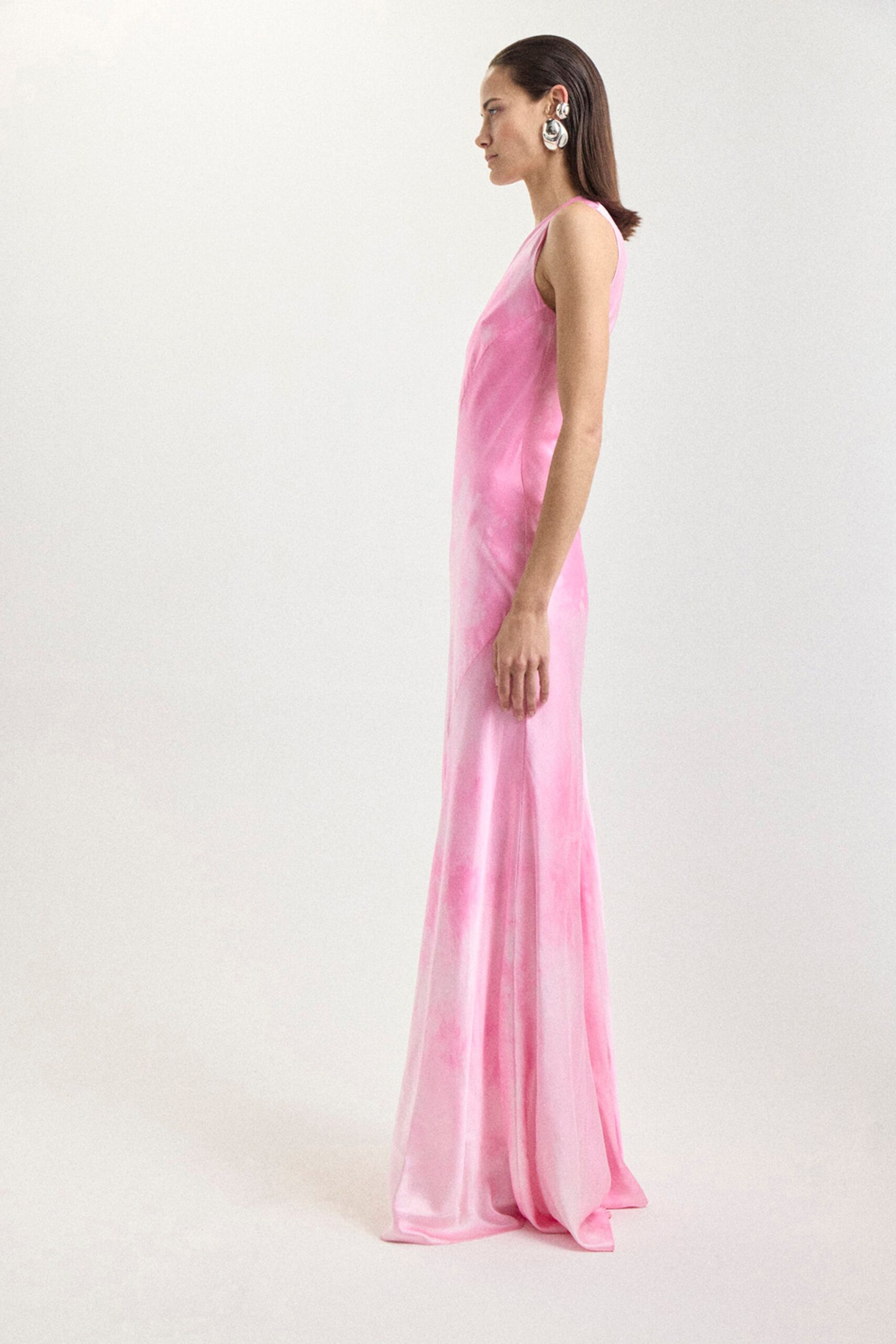 pink silk sleeveless gown