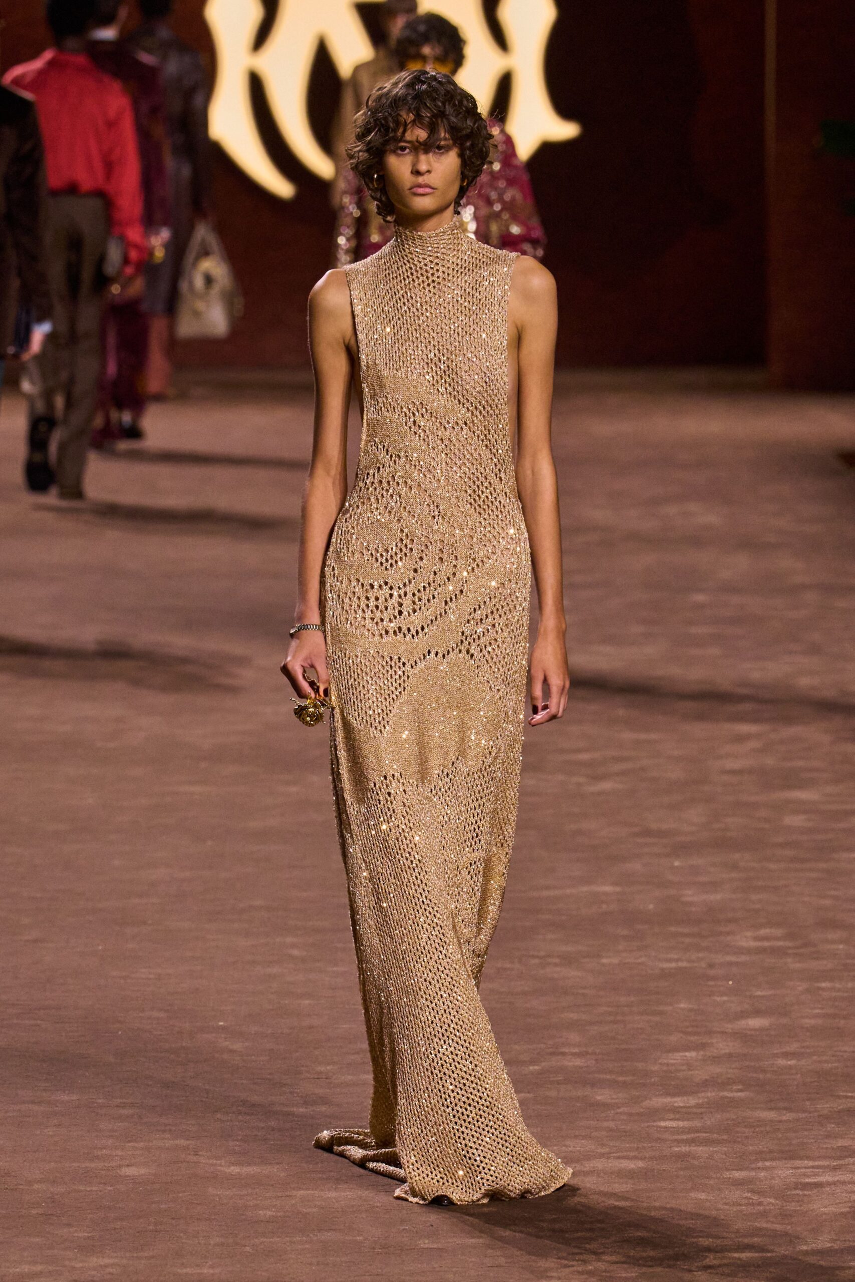 gold metallic sleeveless gown