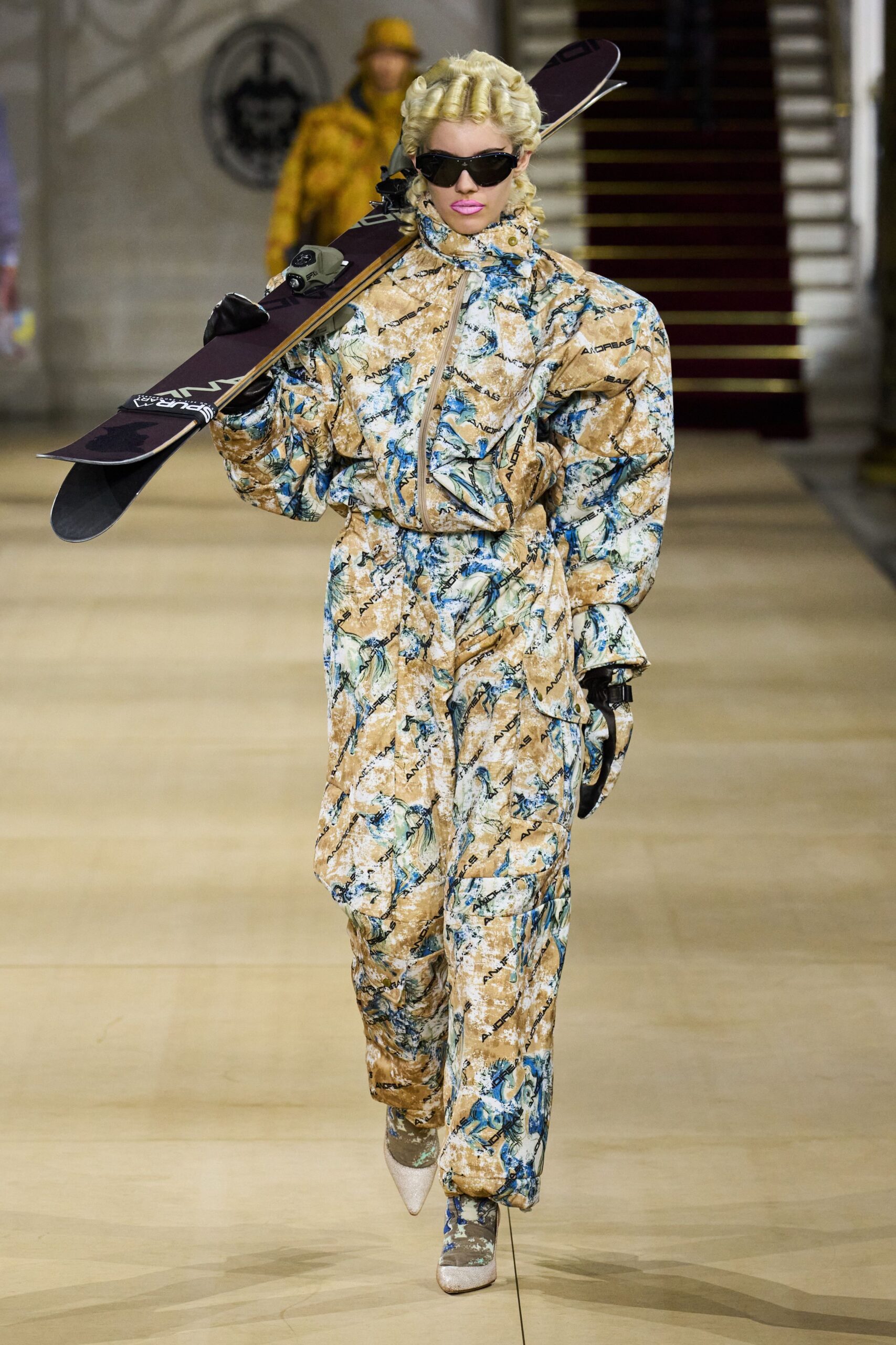 printed relaxed jumpsuit with sunglasses