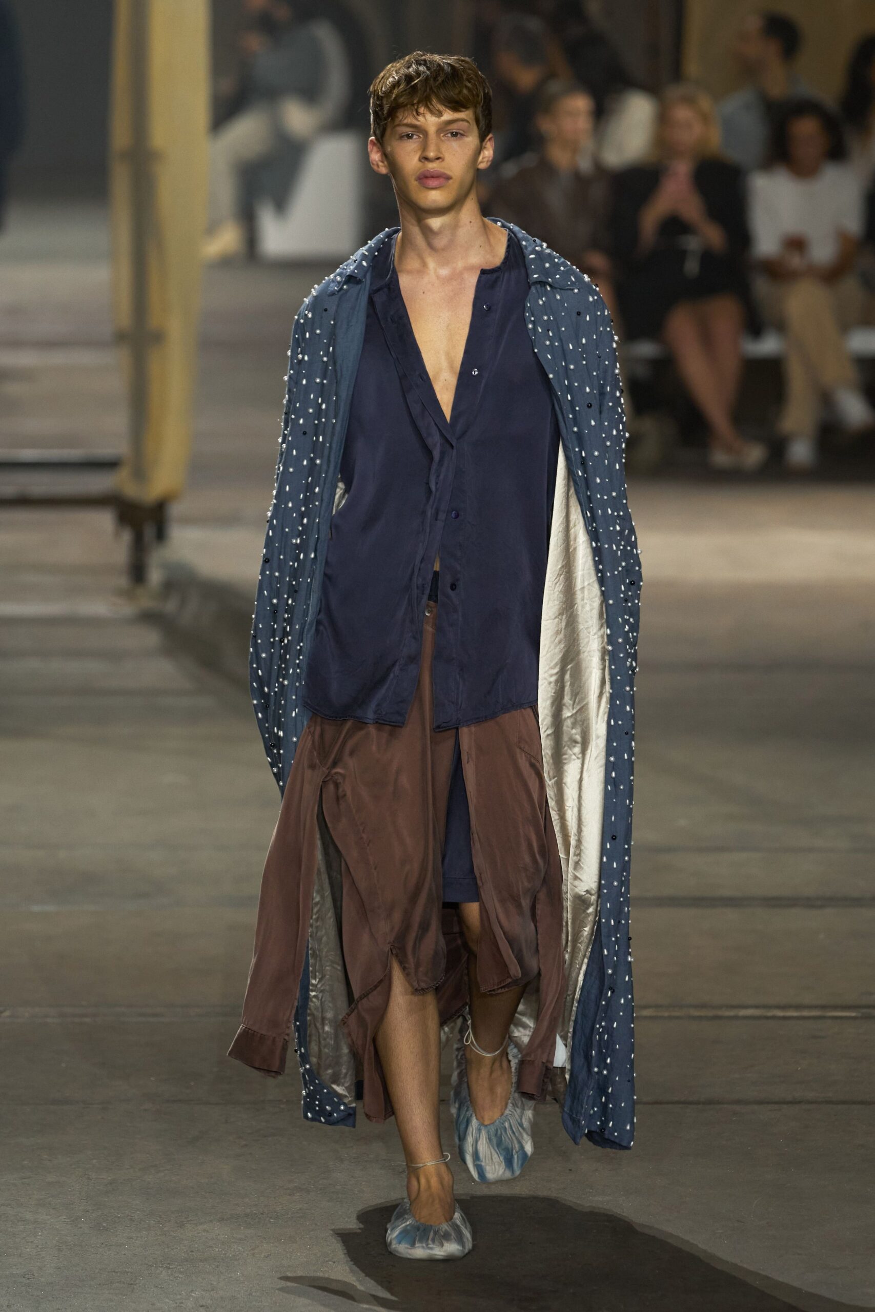 brown silk fitted layered skirt