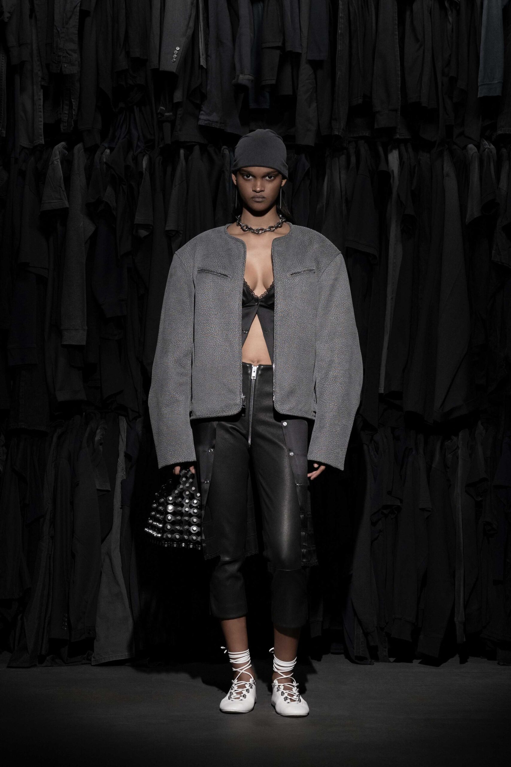 black leather beaded bag