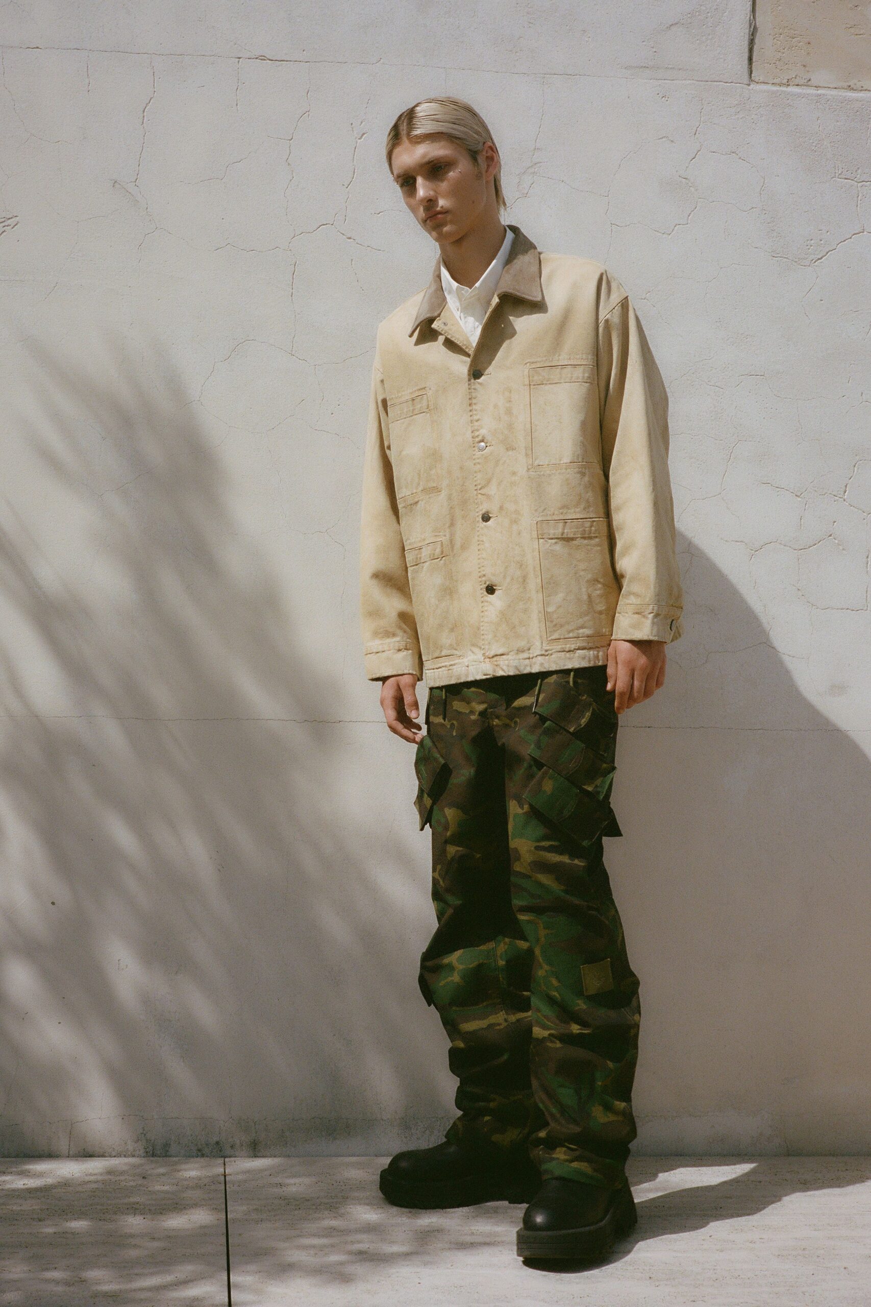 green cotton relaxed cargo pants