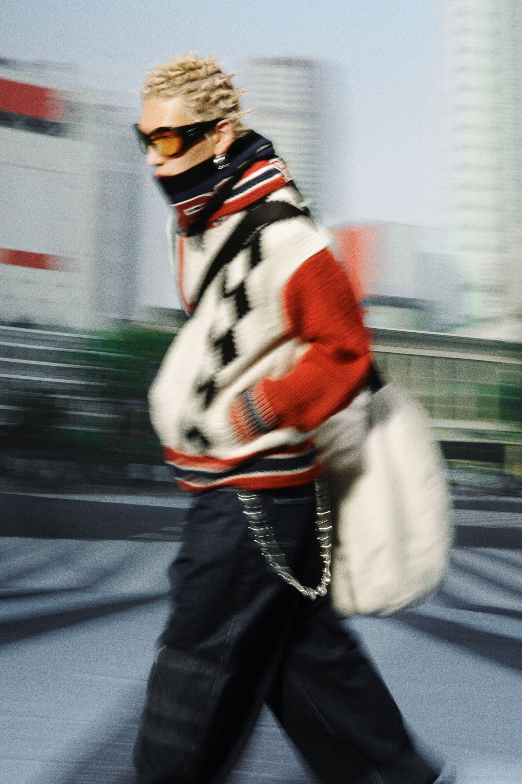 relaxed checkered sweater with wide-leg pants
