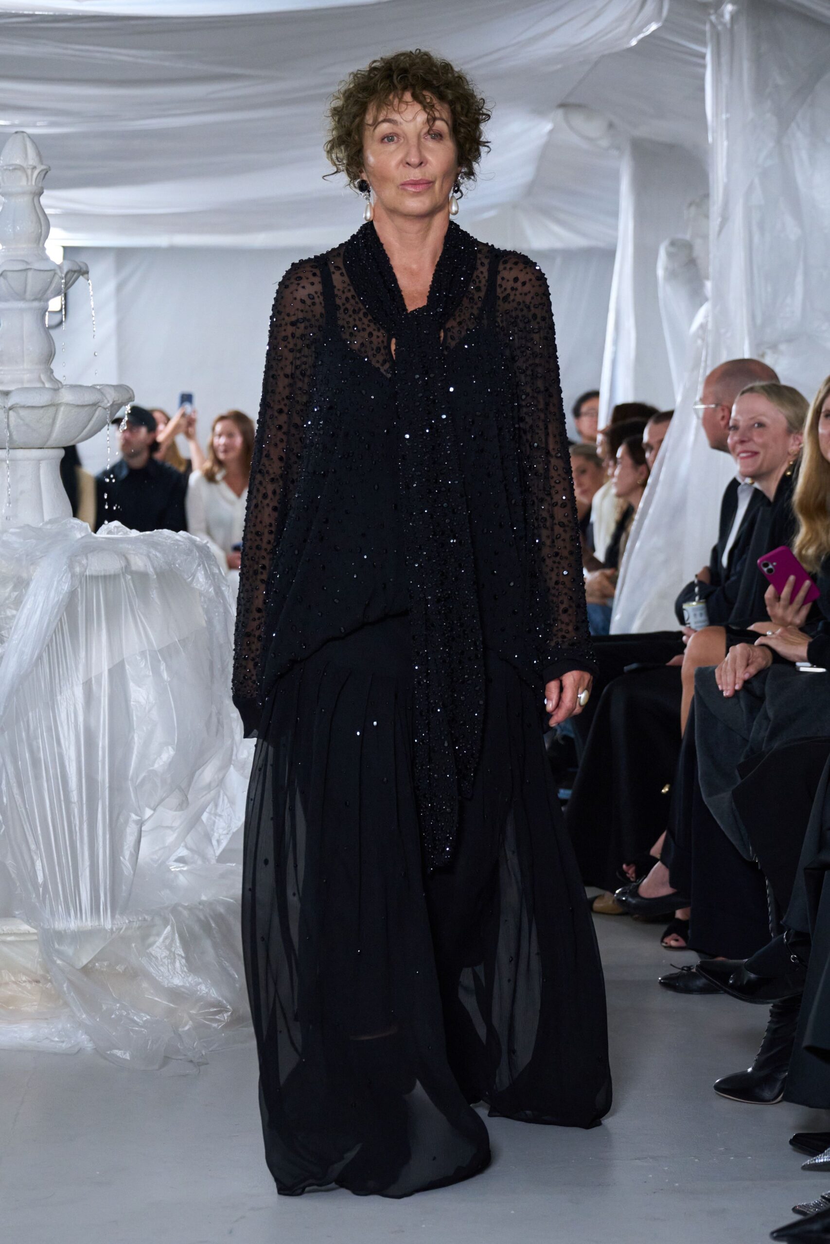 black sequined chiffon gown