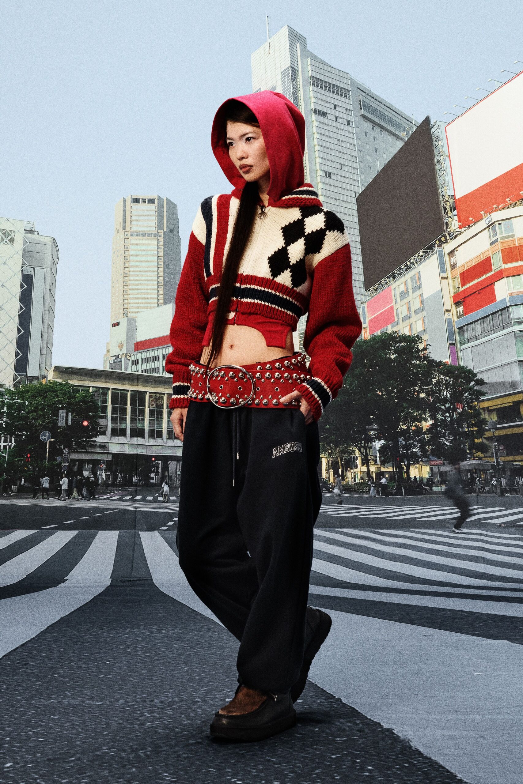 red and black color-blocked hoodie