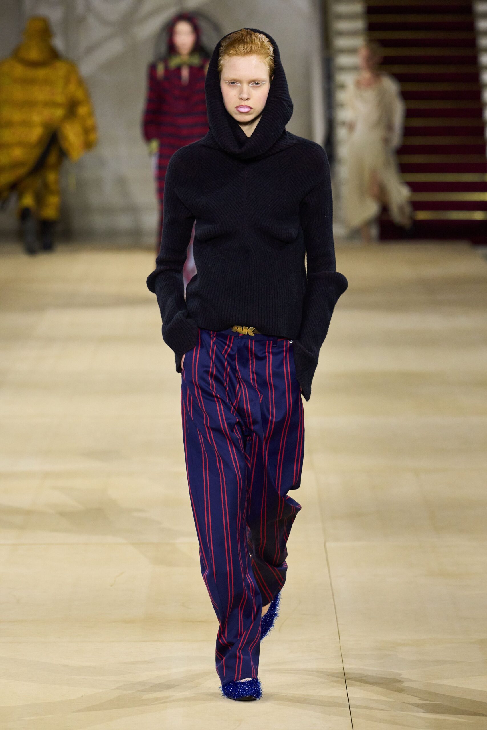 black fitted hoodie with striped pants