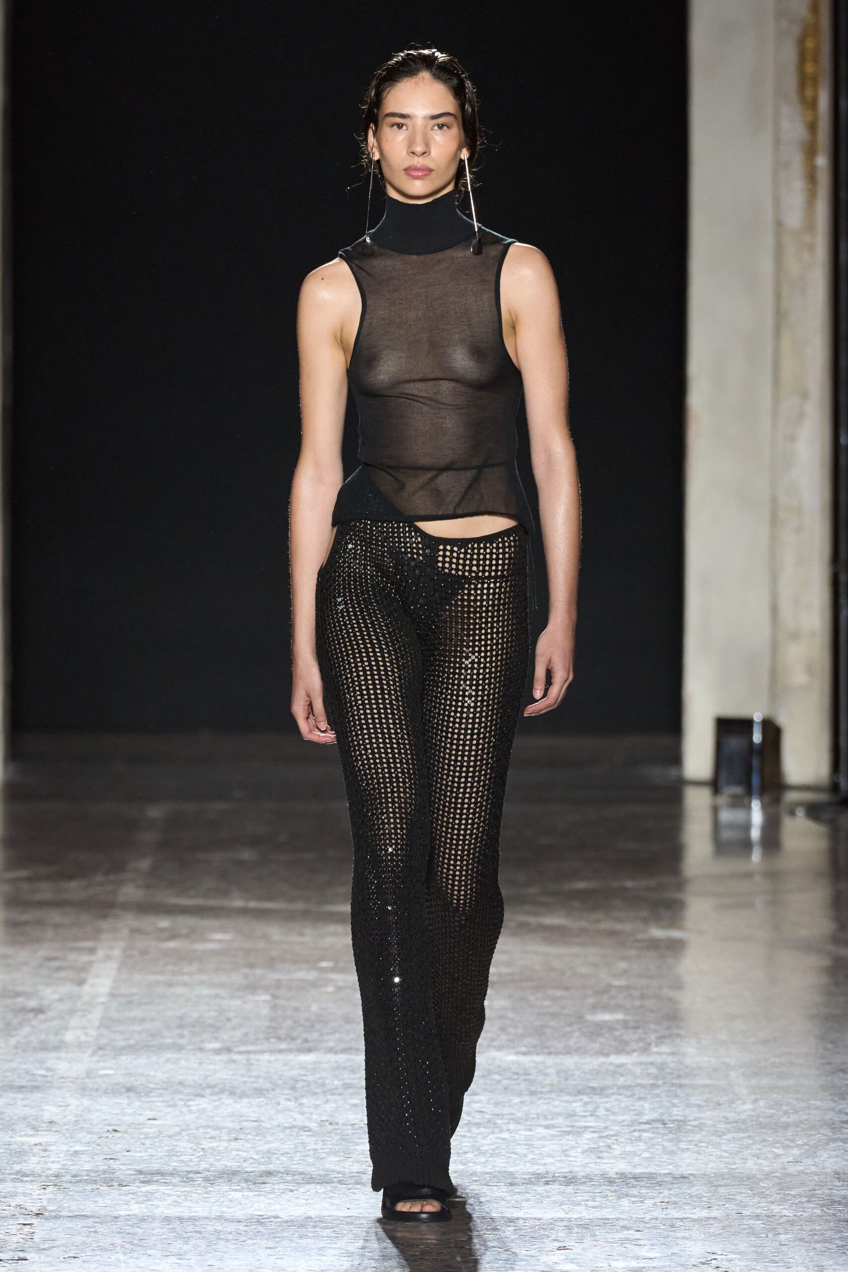black mesh top and pants
