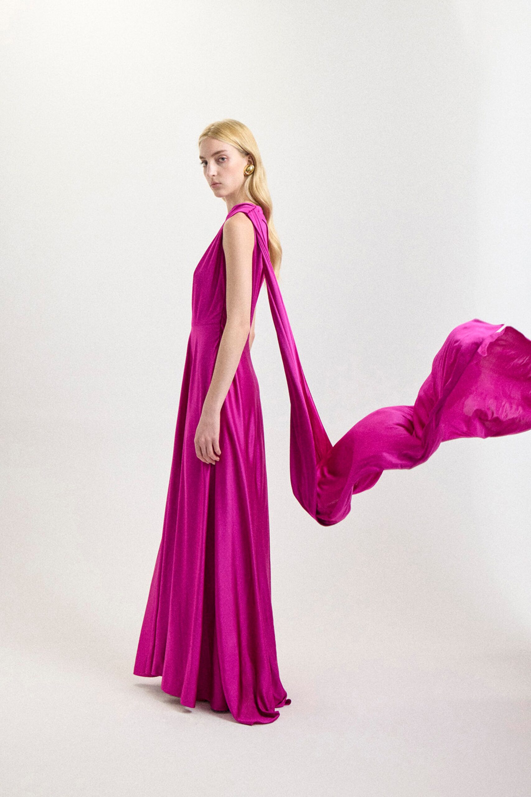 pink silk sleeveless gown