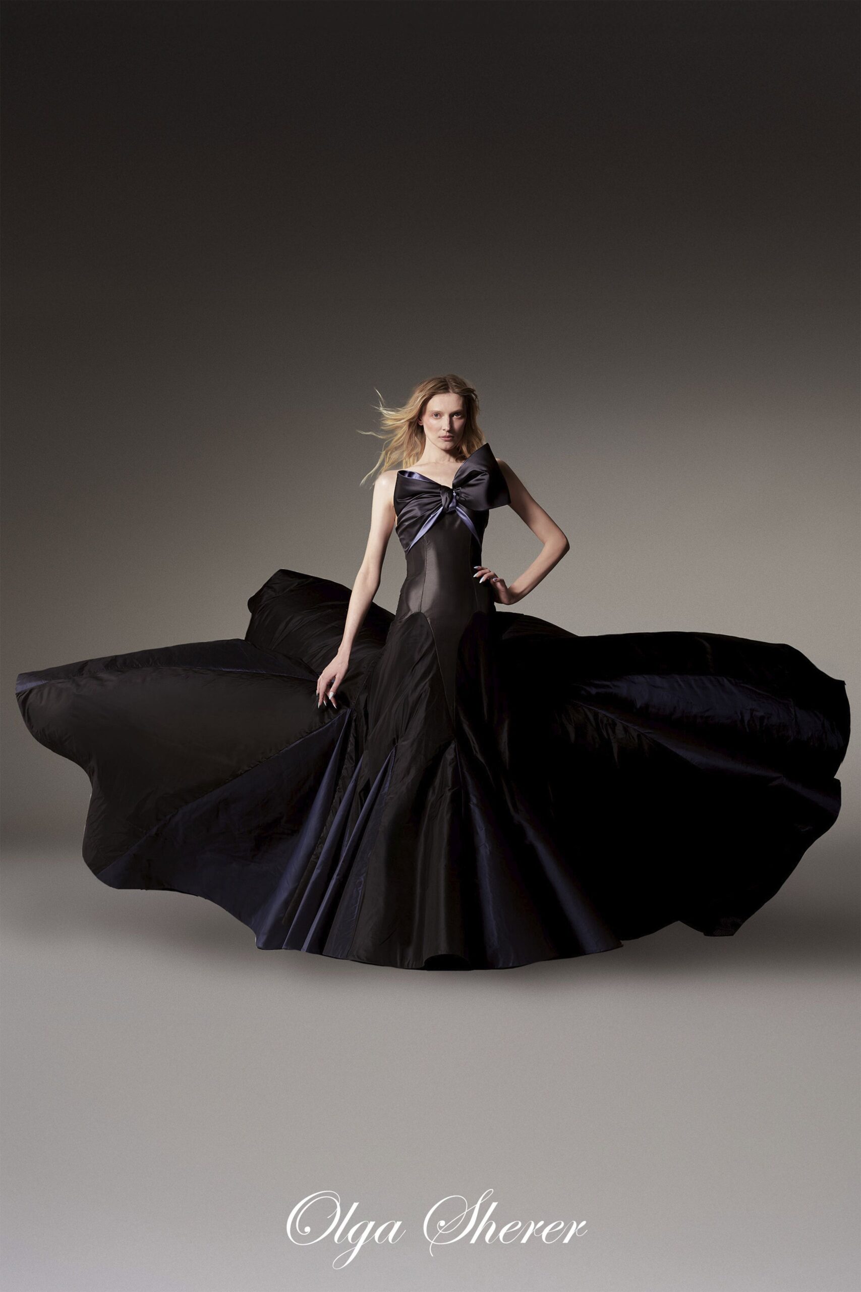 black silk sleeveless gown