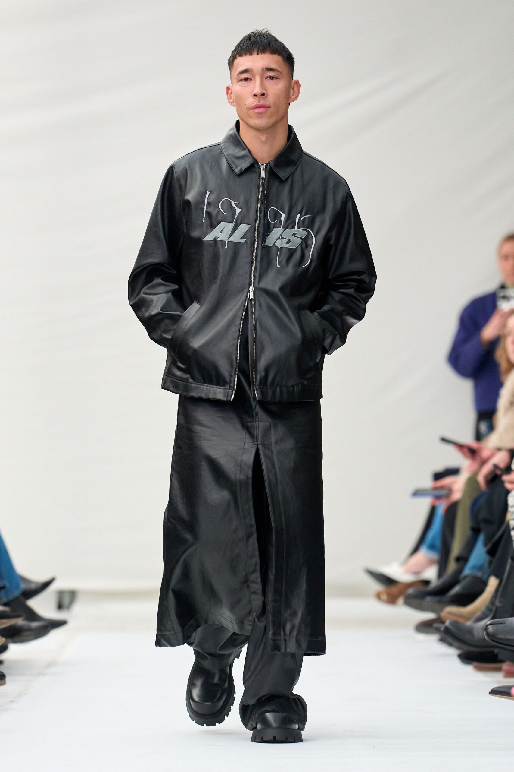 black leather jacket and skirt