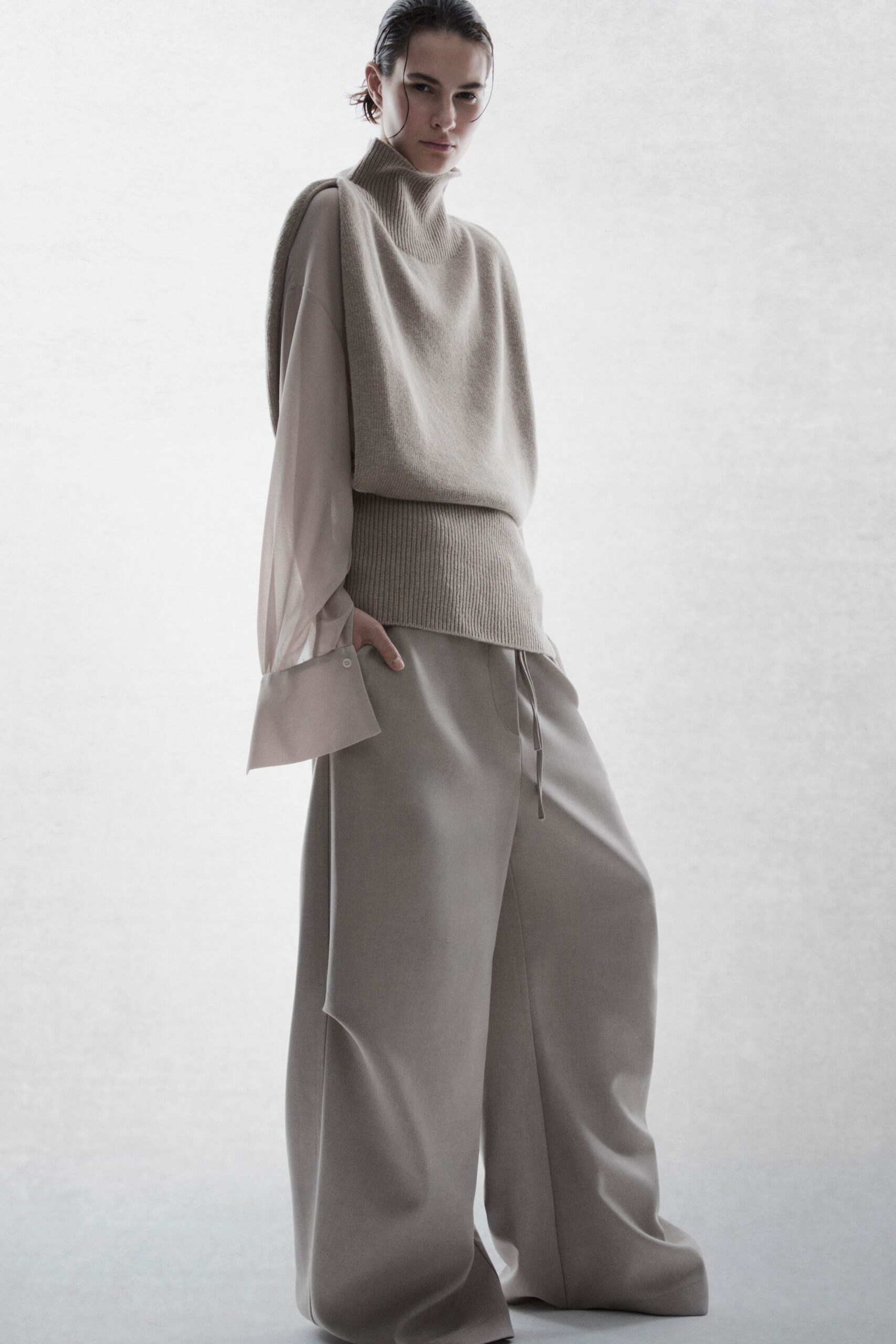 beige relaxed wool sweater and pants