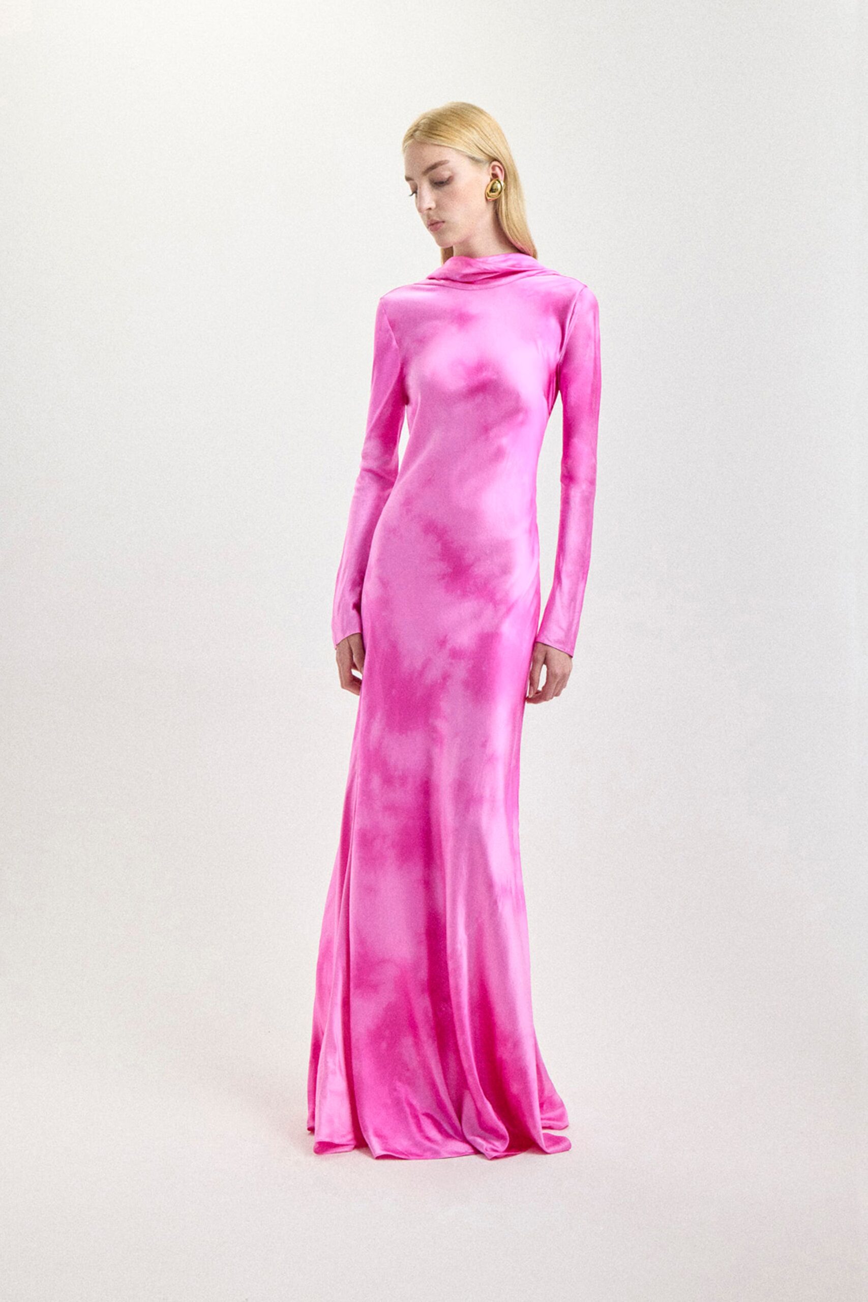 fitted pink silk gown
