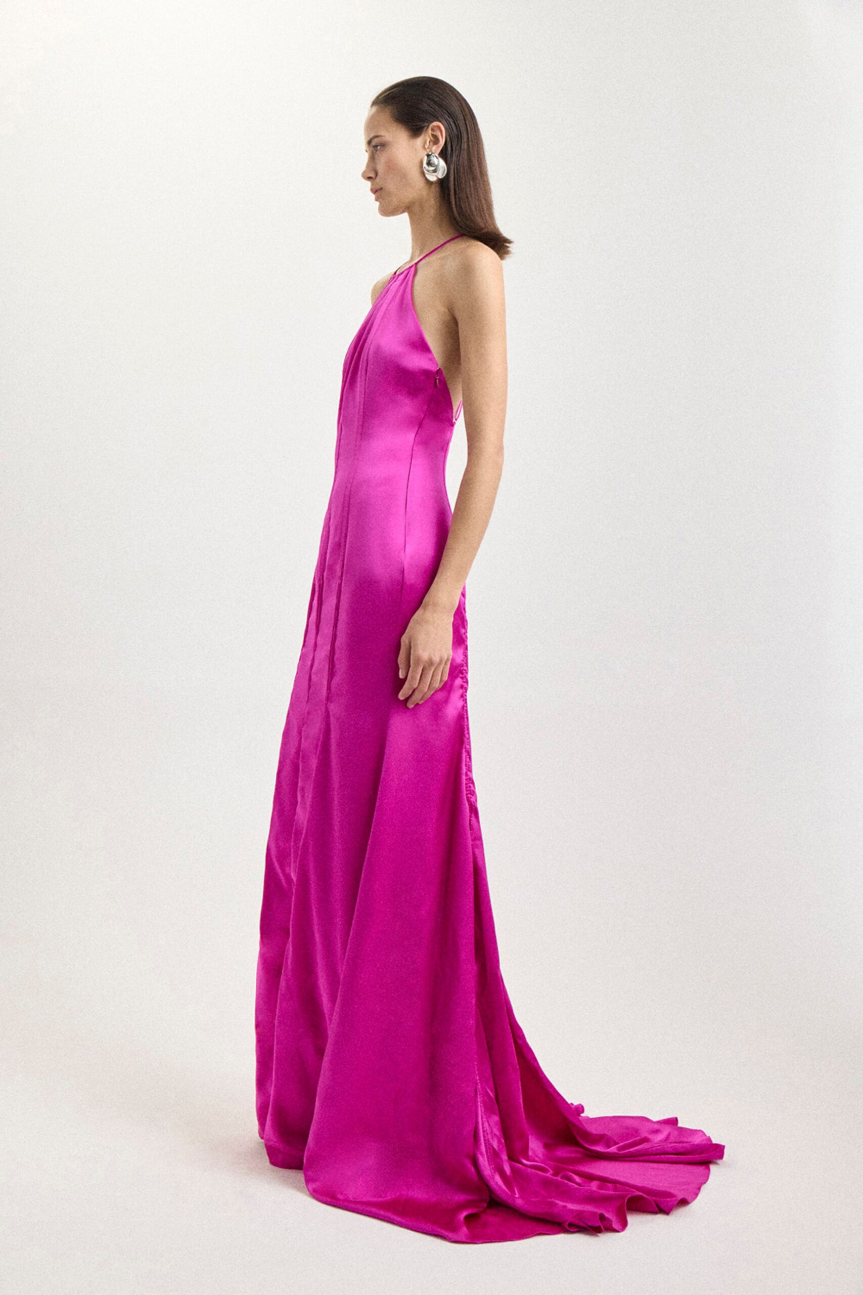 fitted pink satin gown