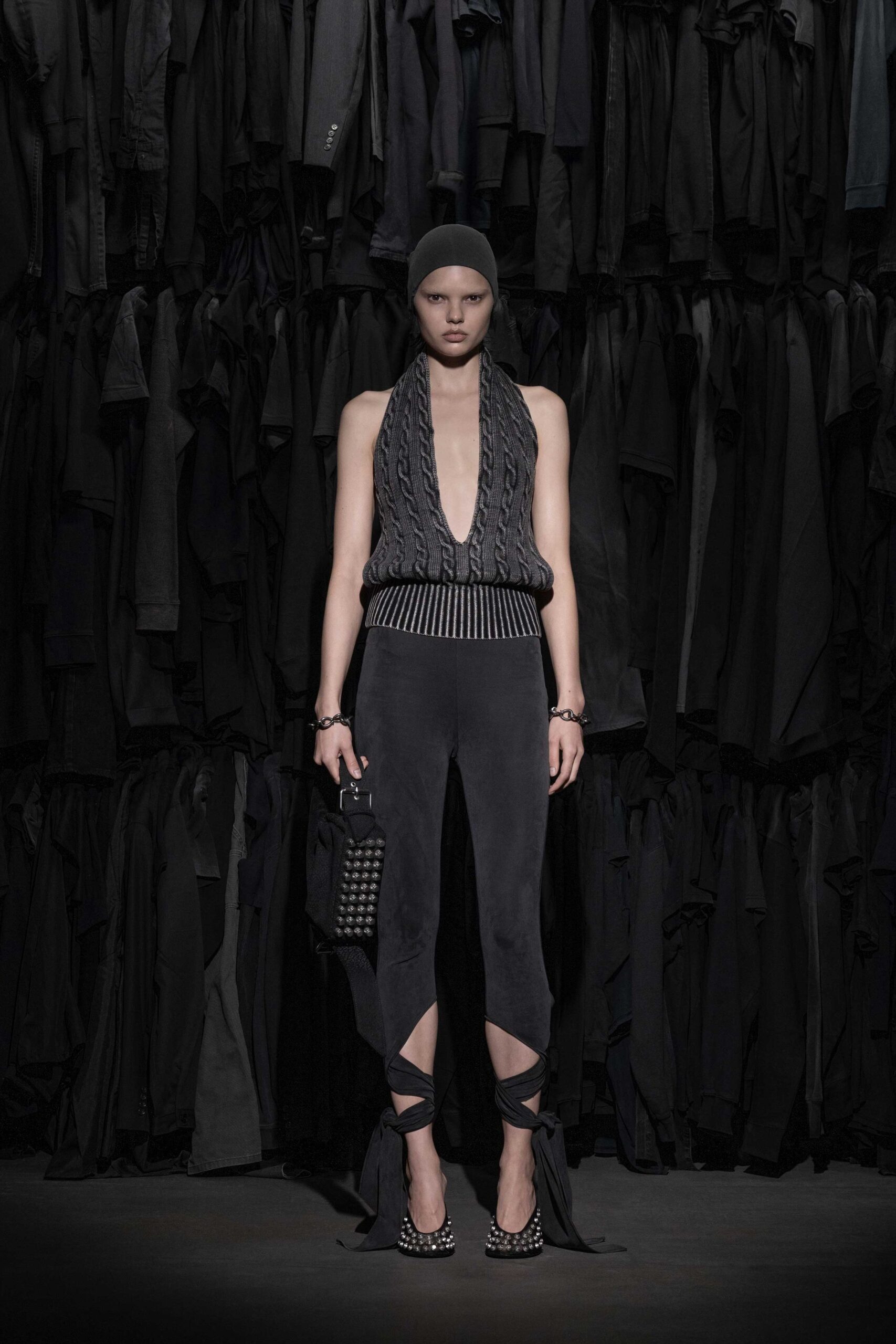 black velvet cutout fitted high-waisted zippered pants