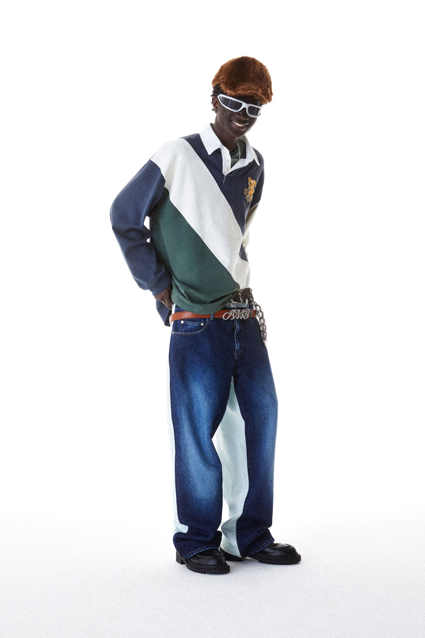 color-blocked relaxed sweater with jeans