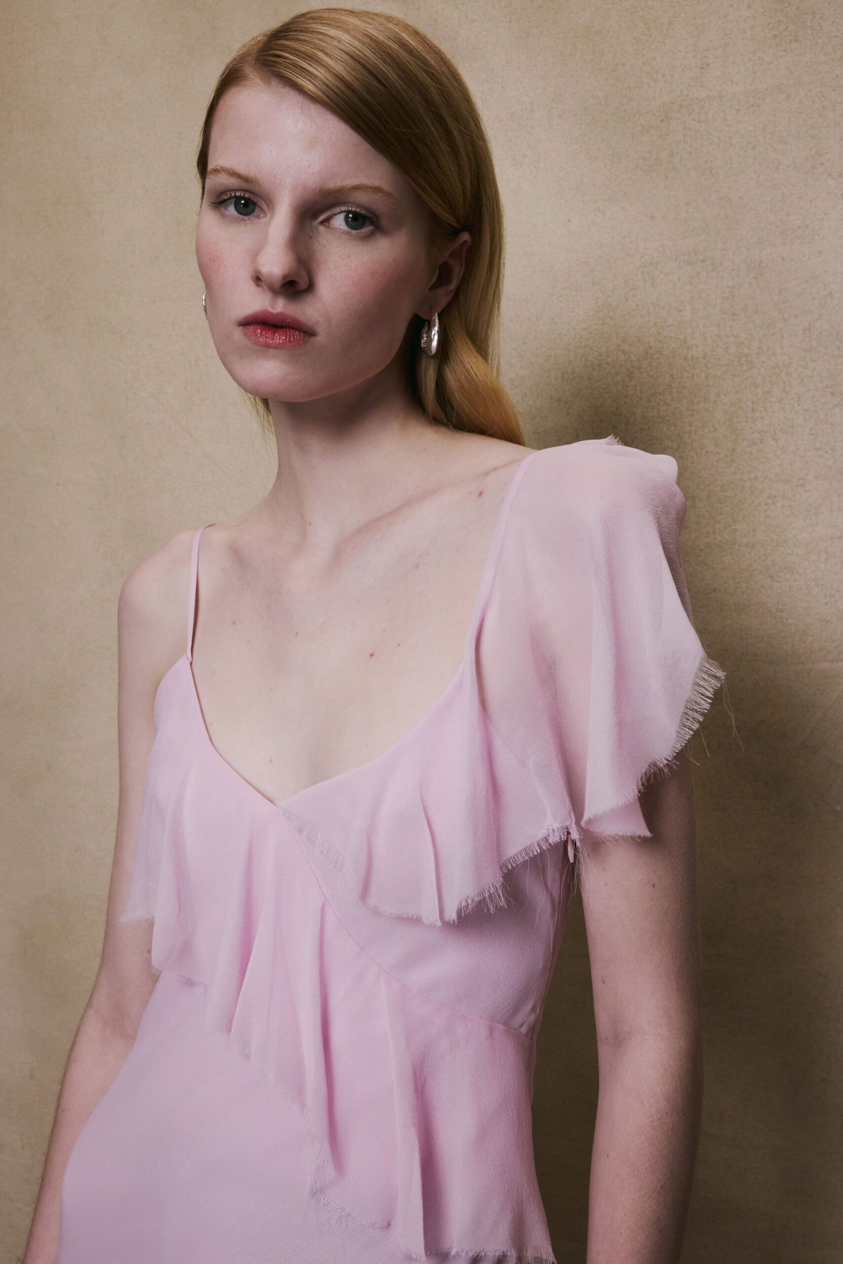 pink chiffon ruffled dress