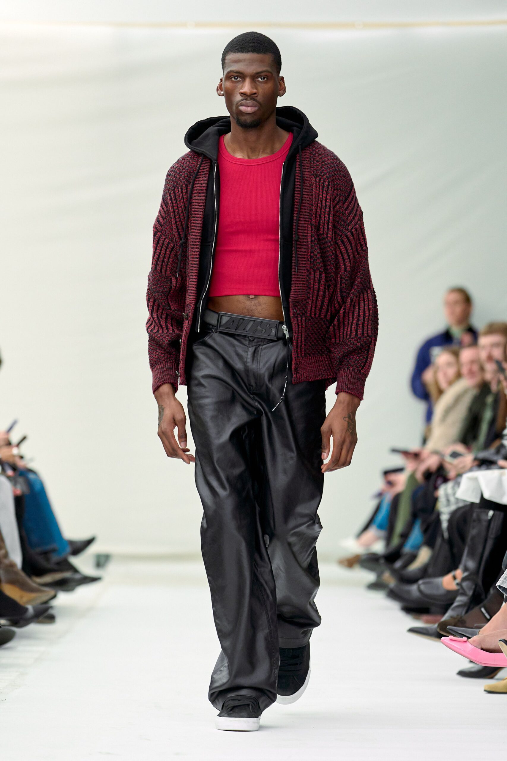 black leather relaxed pants with hoodie