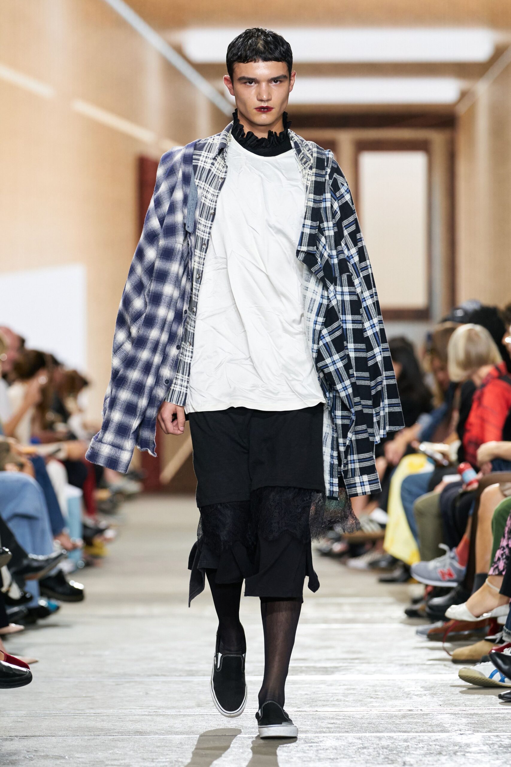 oversized checked jacket with relaxed shirt
