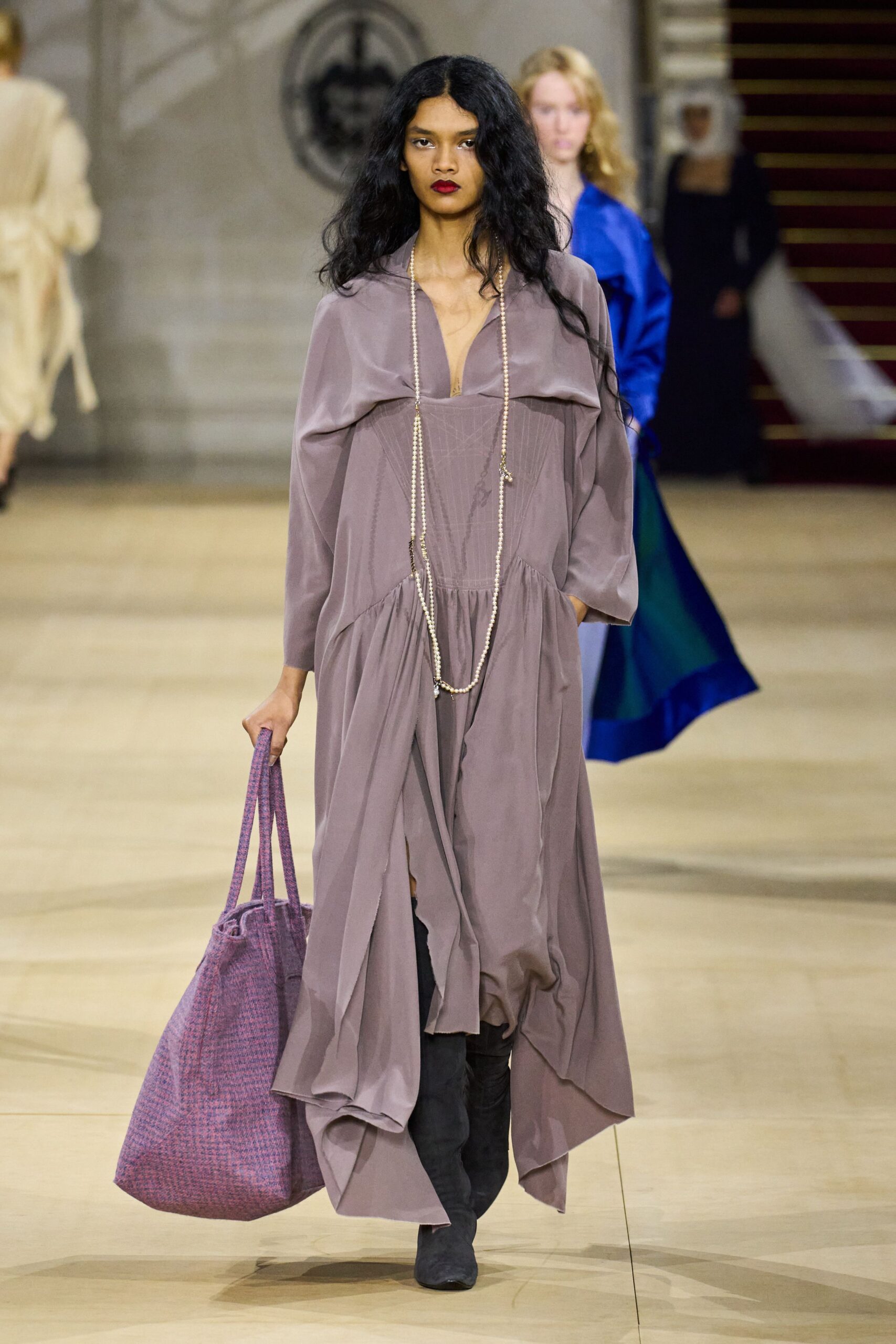 relaxed purple silk midi dress