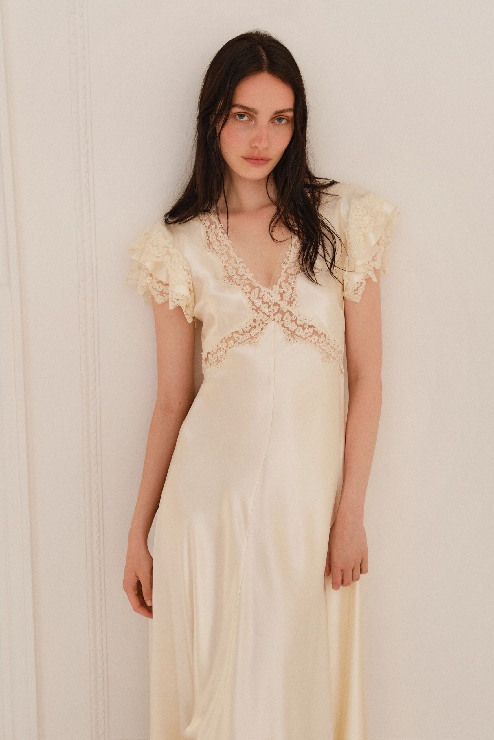 ivory lace silk gown